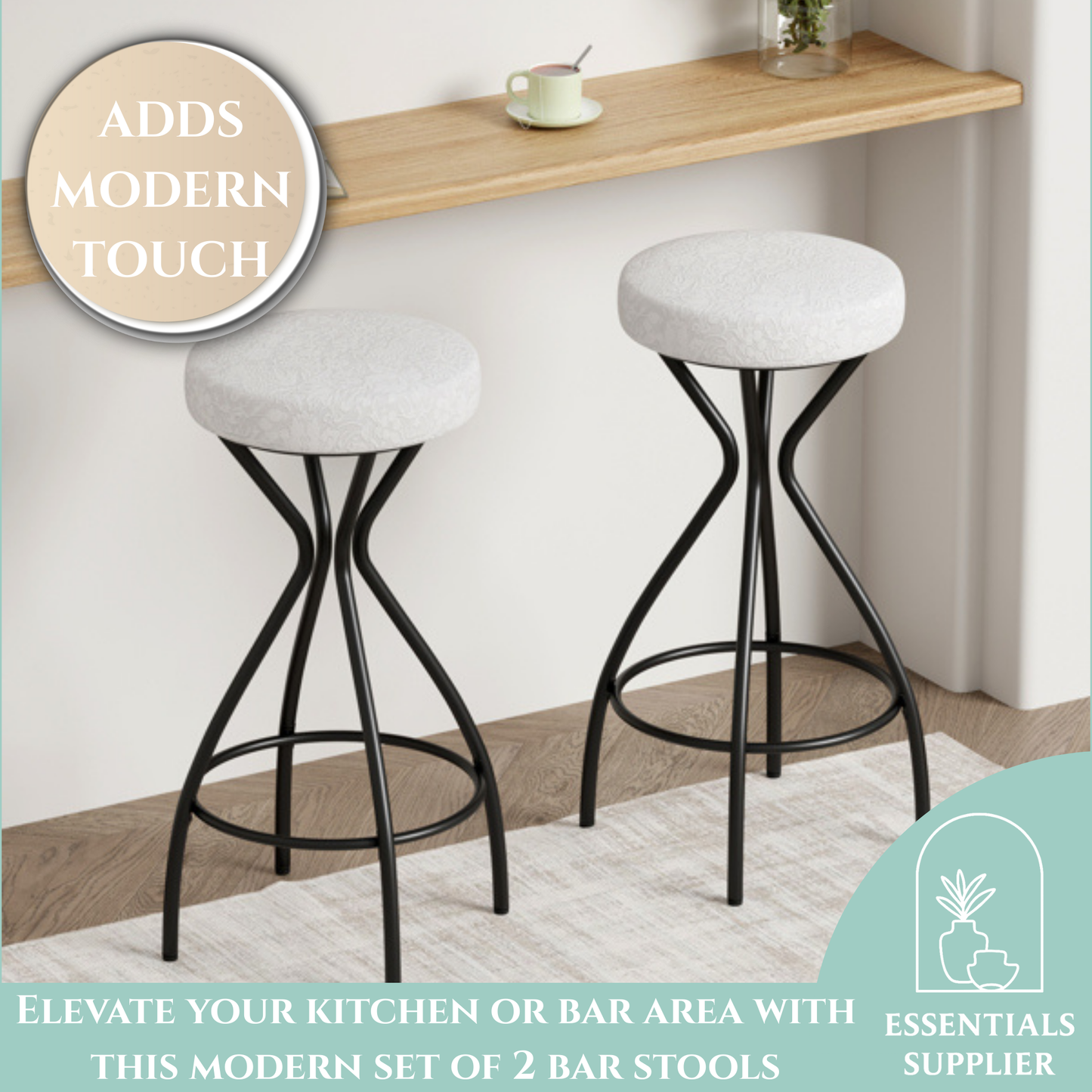 29" Floral Print Counter Height Bar Stools with Footrest – Set of 2 Upholstered
