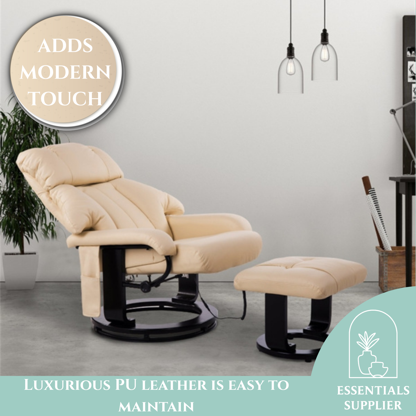 PU Leather Massage Recliner Chair with Ottoman & Remote, Beige