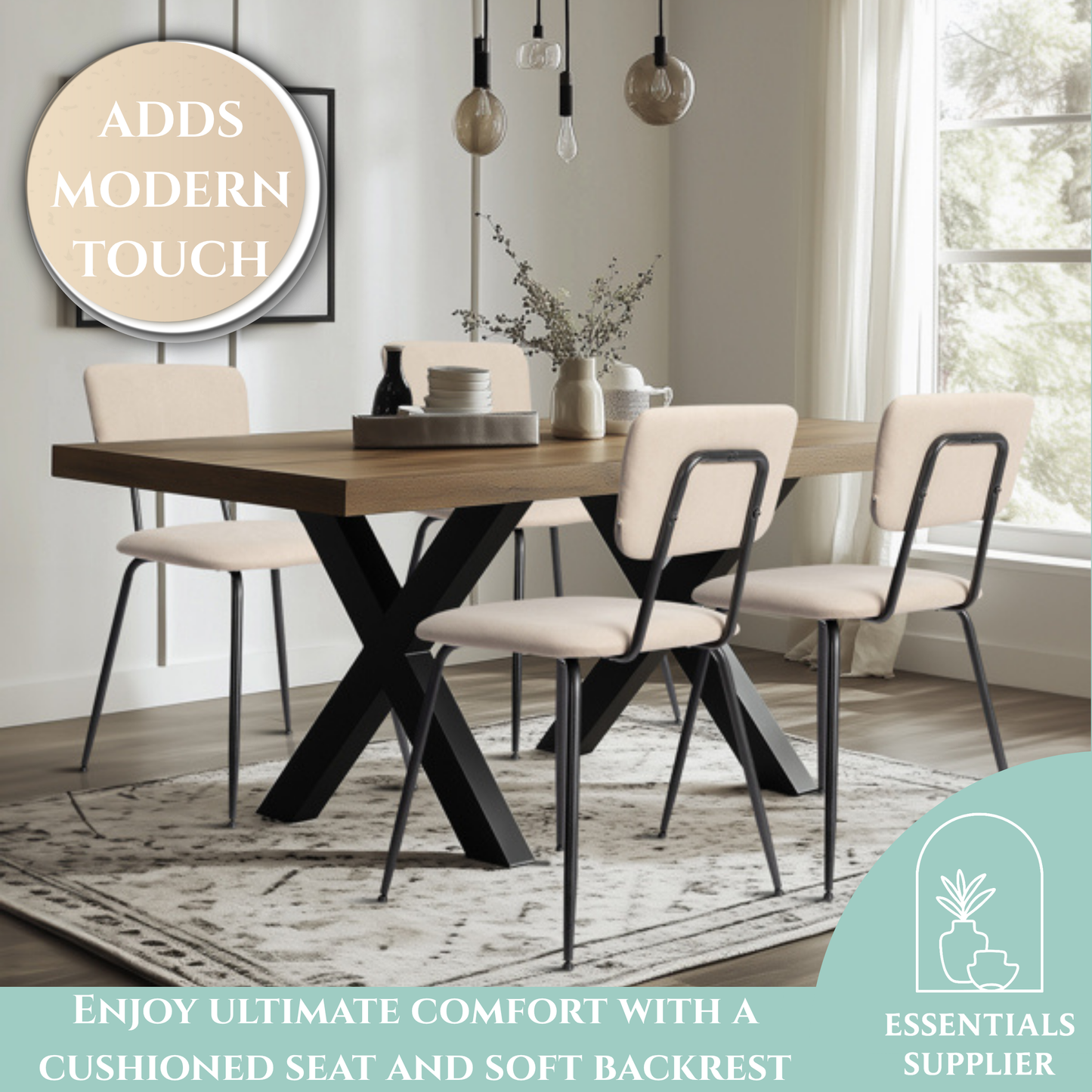 Set of 4 Modern White Padded Dining Chairs for Kitchen, Bar & Office Use