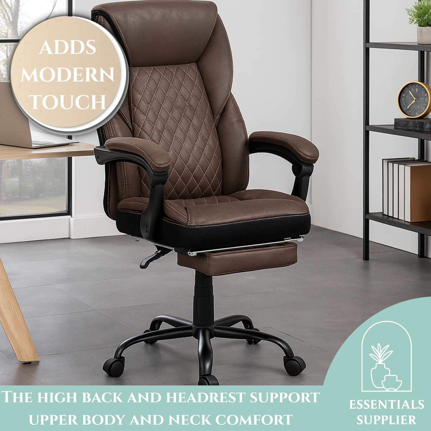 Dark Brown High-Back Reclining Office Chair with Footrest & Microfiber Upholstery
