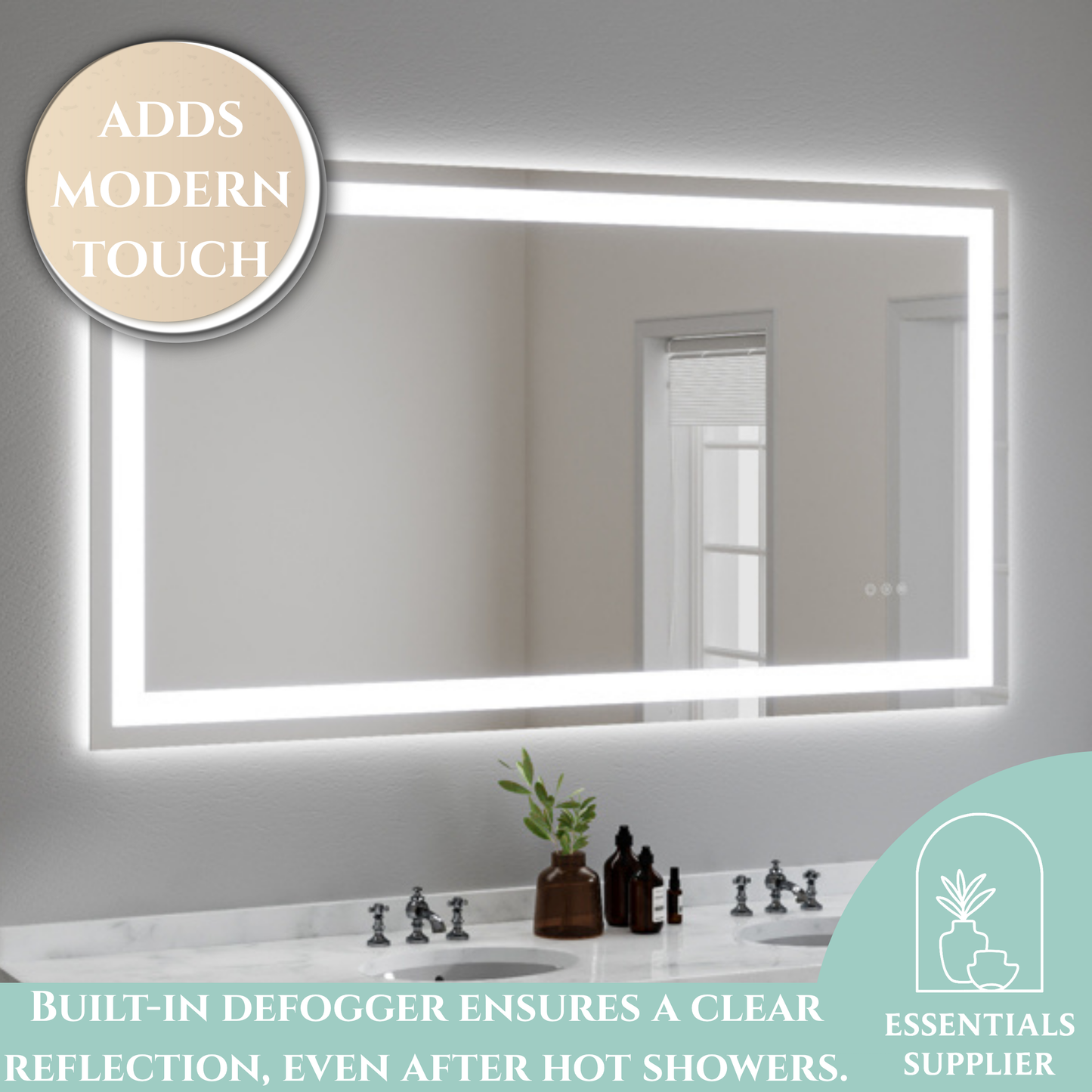 55x30 Dual LED Light Frameless Mirror – Front & Back Lighting