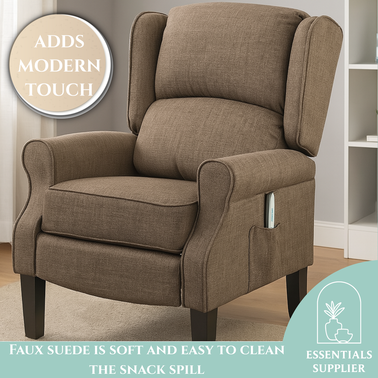 Heated Massage Recliner Chair with Lumbar Support – Manual Pushback, Brown