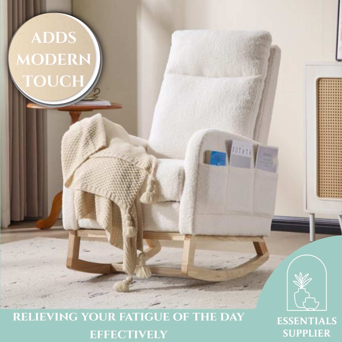 Modern Rocking Accent Chair with High Back, Soft Fabric & 300 lb Weight Capacity