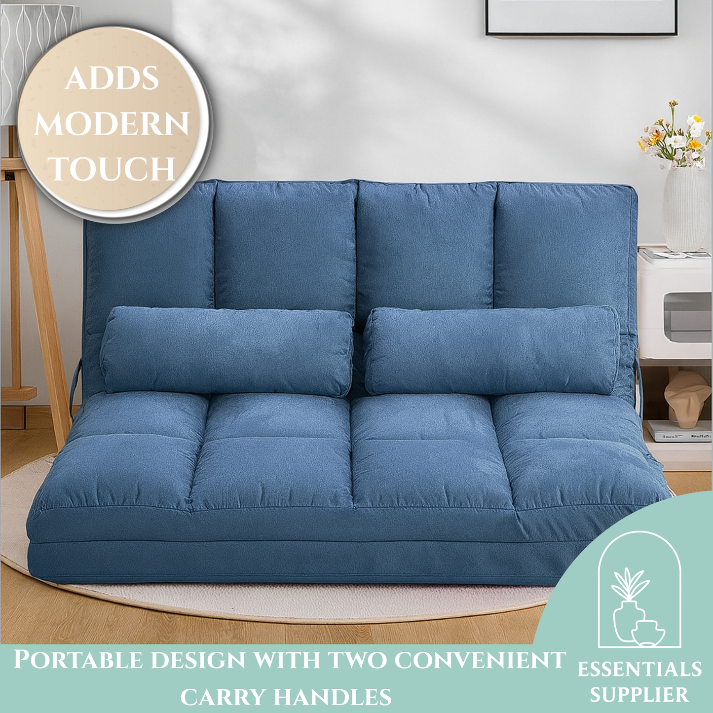 3-in-1 Adjustable Floor Sofa Bed with Backrest & Headrest – Blue