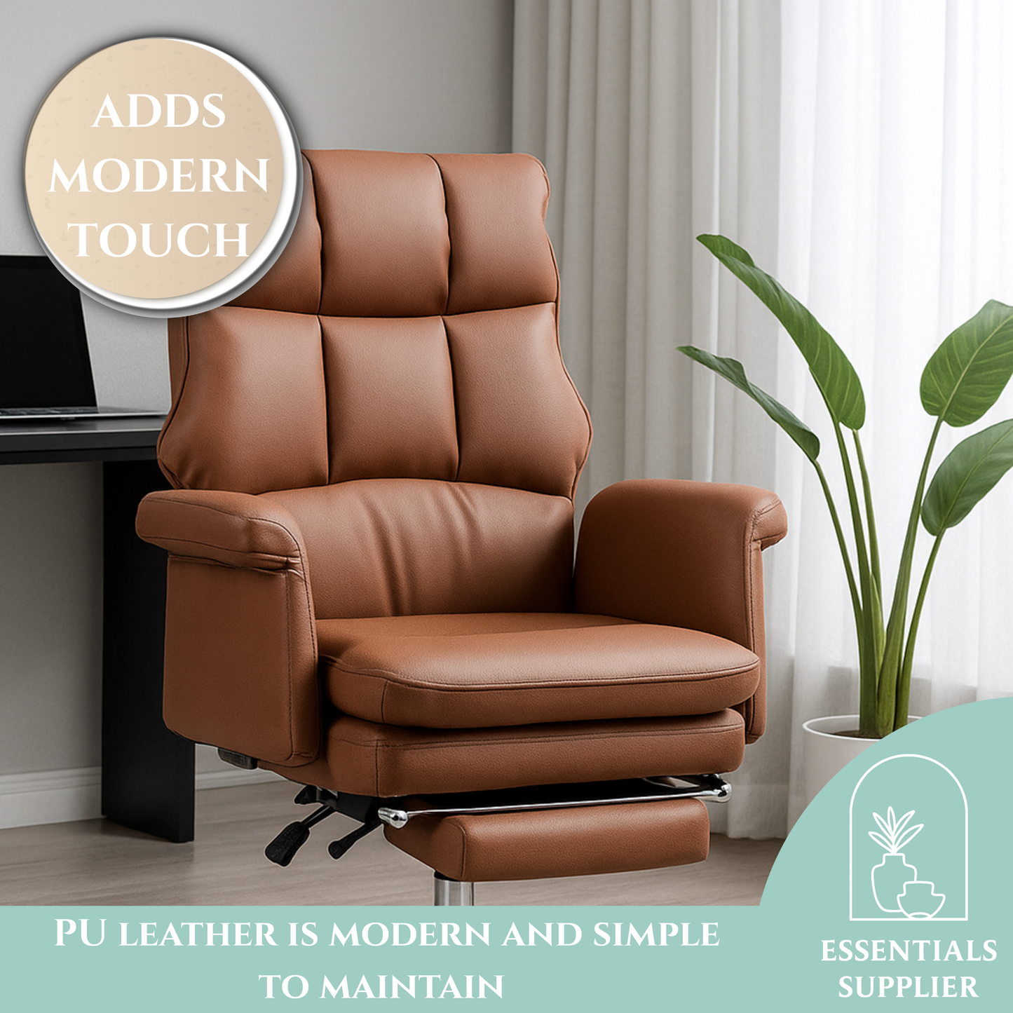 Brown Massage Office Chair with Reclining Back, Footrest & PU Leather Finish