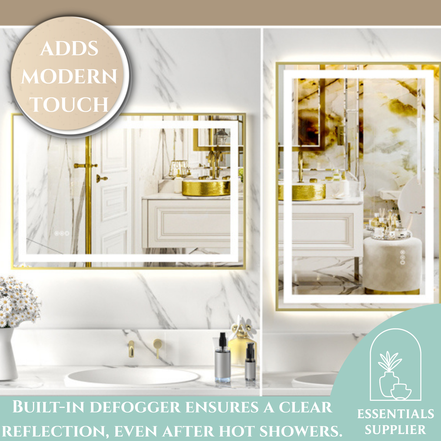24x36" Gold Framed LED Mirror with Dual Front & Back Light Strips
