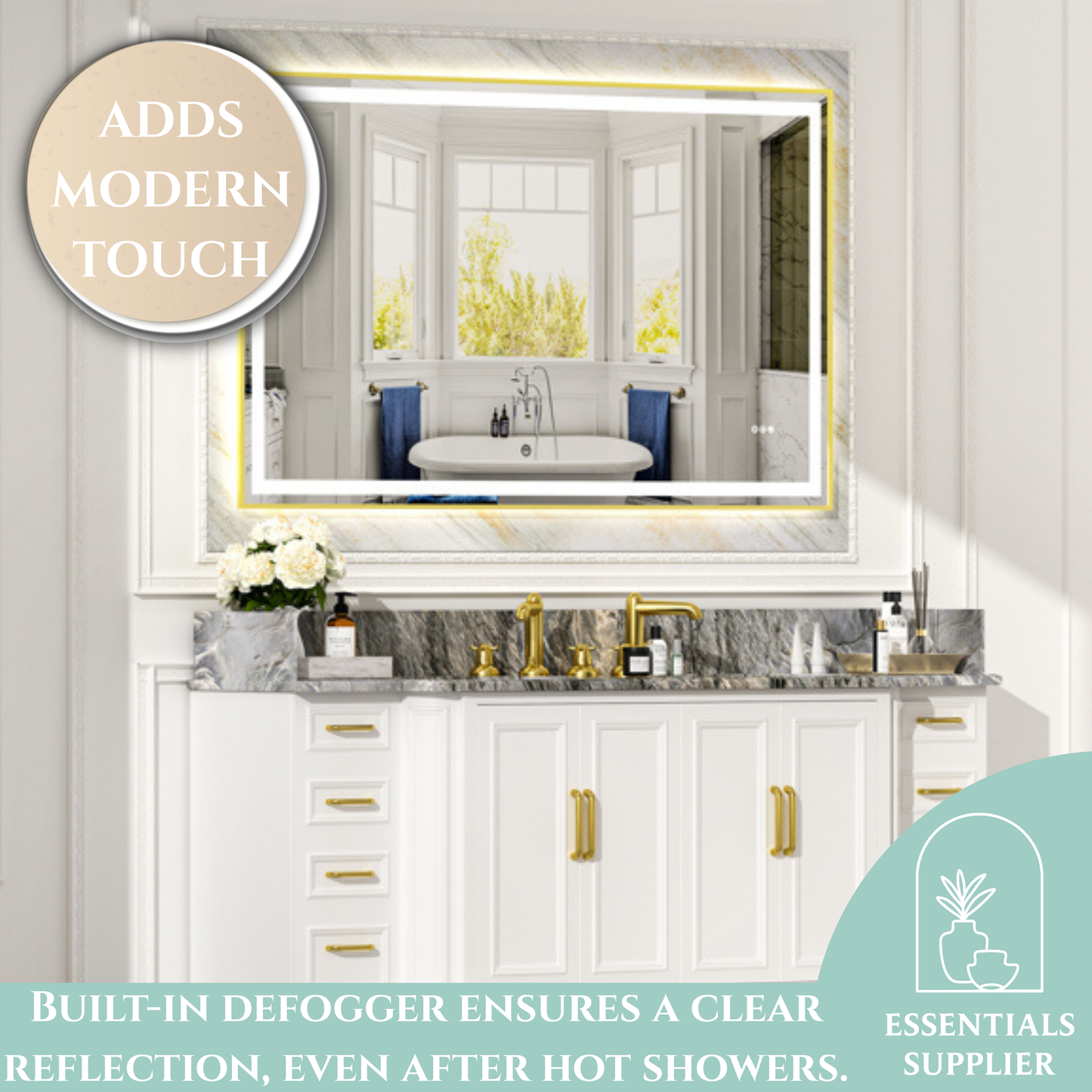 60x36" Gold Framed LED Mirror with Dual Front & Back Light Strips