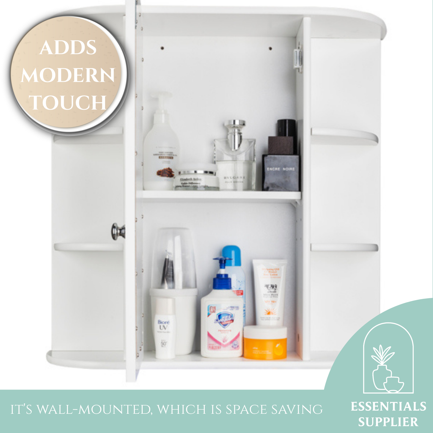 3-Tier Wall Mounted Bathroom Cabinet with Mirror Door, White Finish