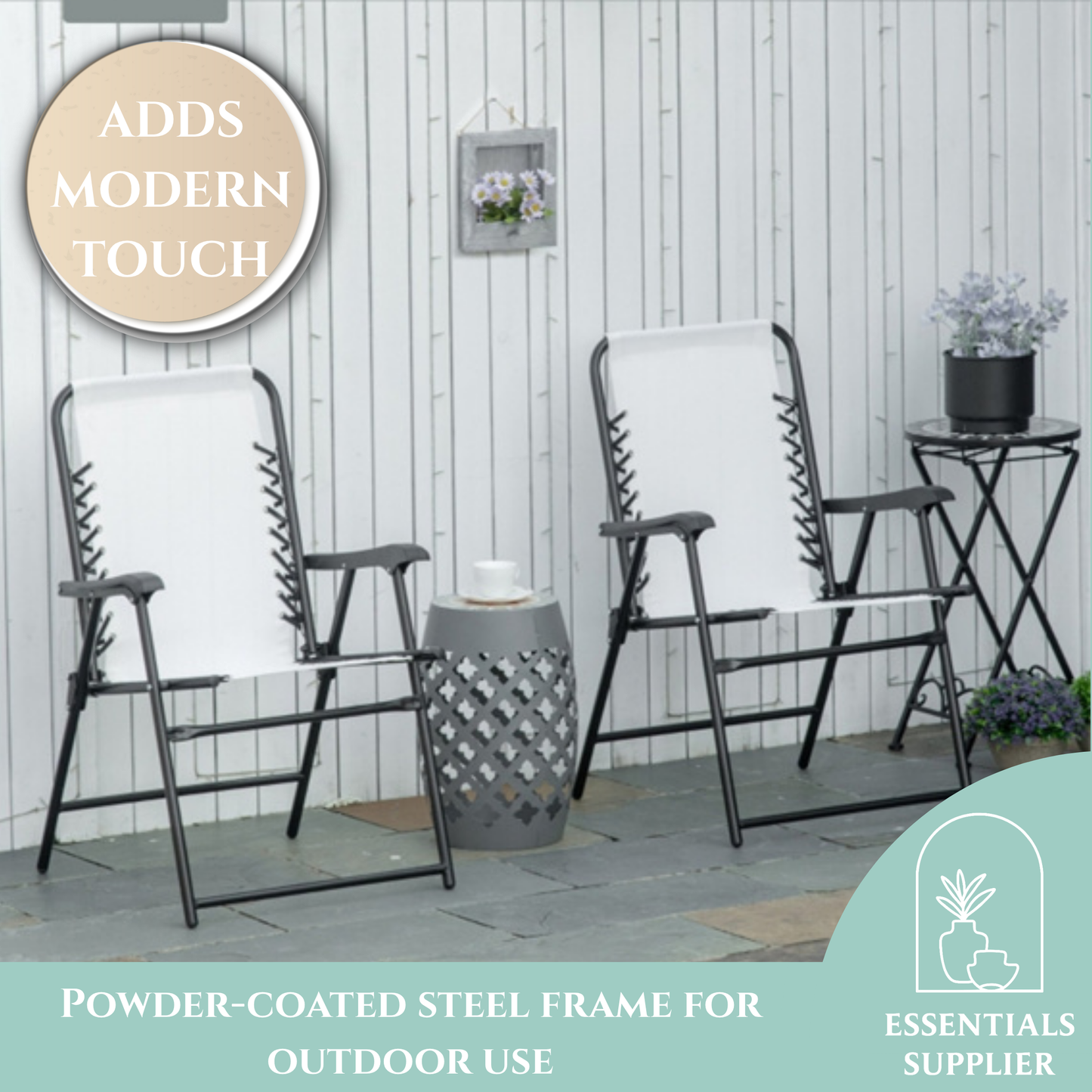 Set of 2 Foldable Mesh Armchairs – Outdoor Lounge Chairs with Armrests