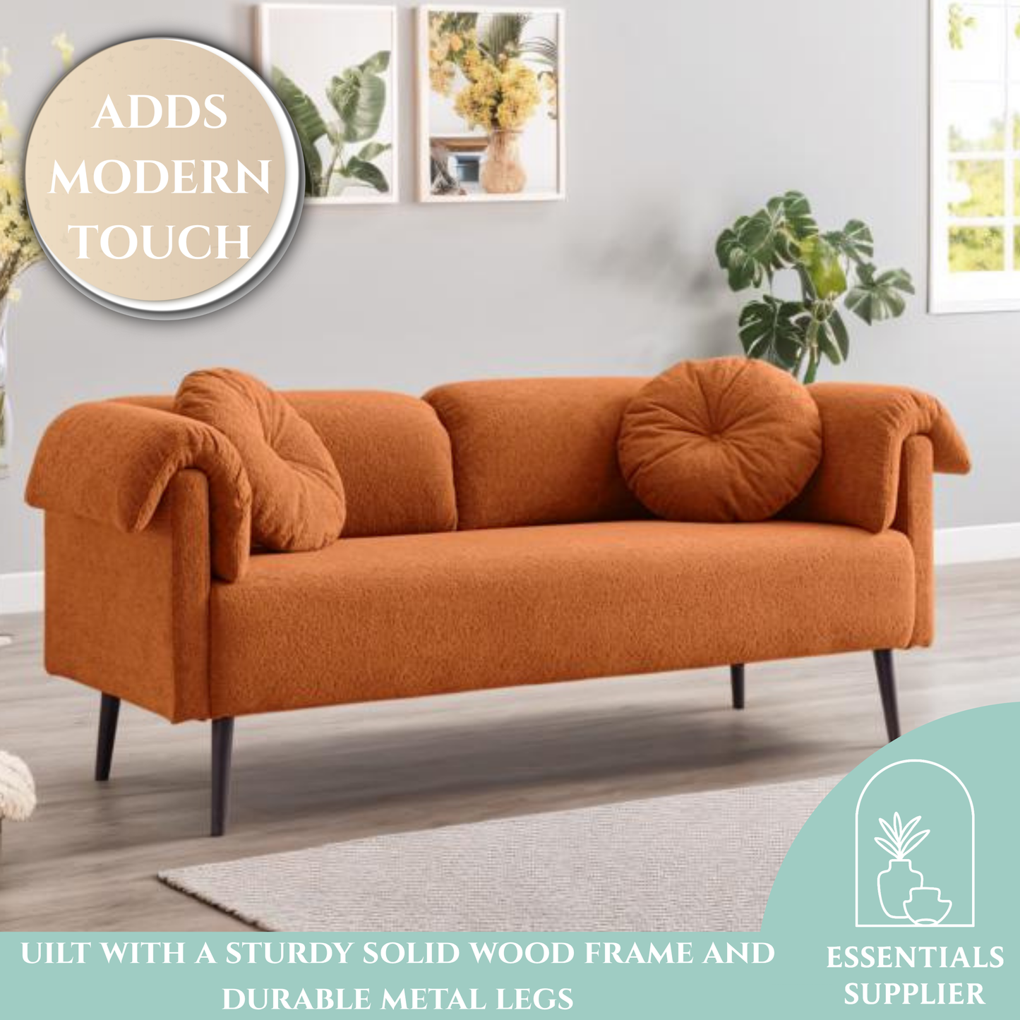 68.5" Modern Lamb Wool Sofa with Pillows for Small Living Spaces