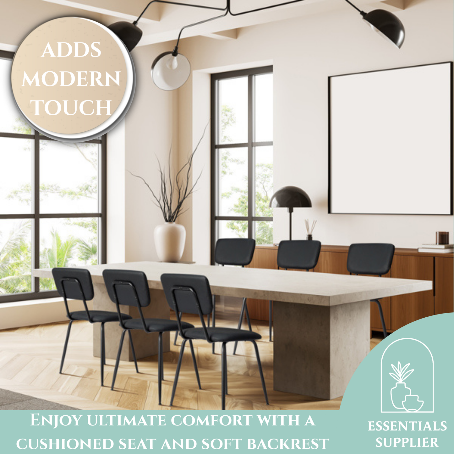 Set of 6 Modern Black Padded Dining Chairs for Kitchen, Bar & Office Use
