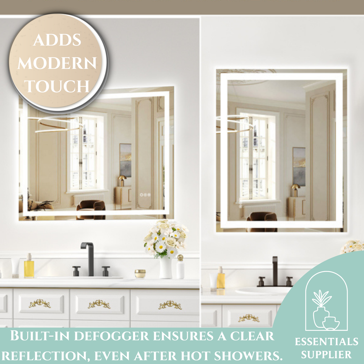 40x32" Dual LED Light Frameless Mirror – Front & Back Lighting