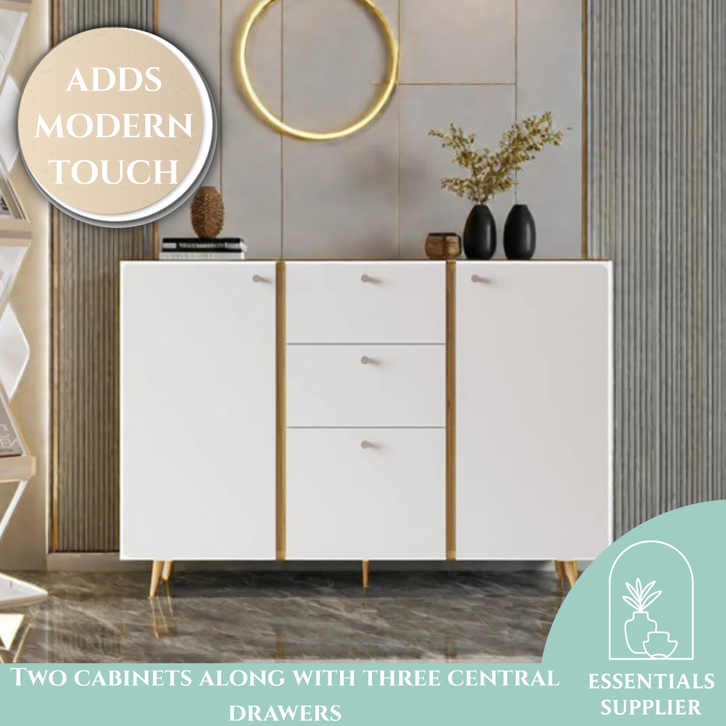 47" Sideboard Buffet Cabinet with 3 Drawers & 2 Doors, Adjustable Shelves