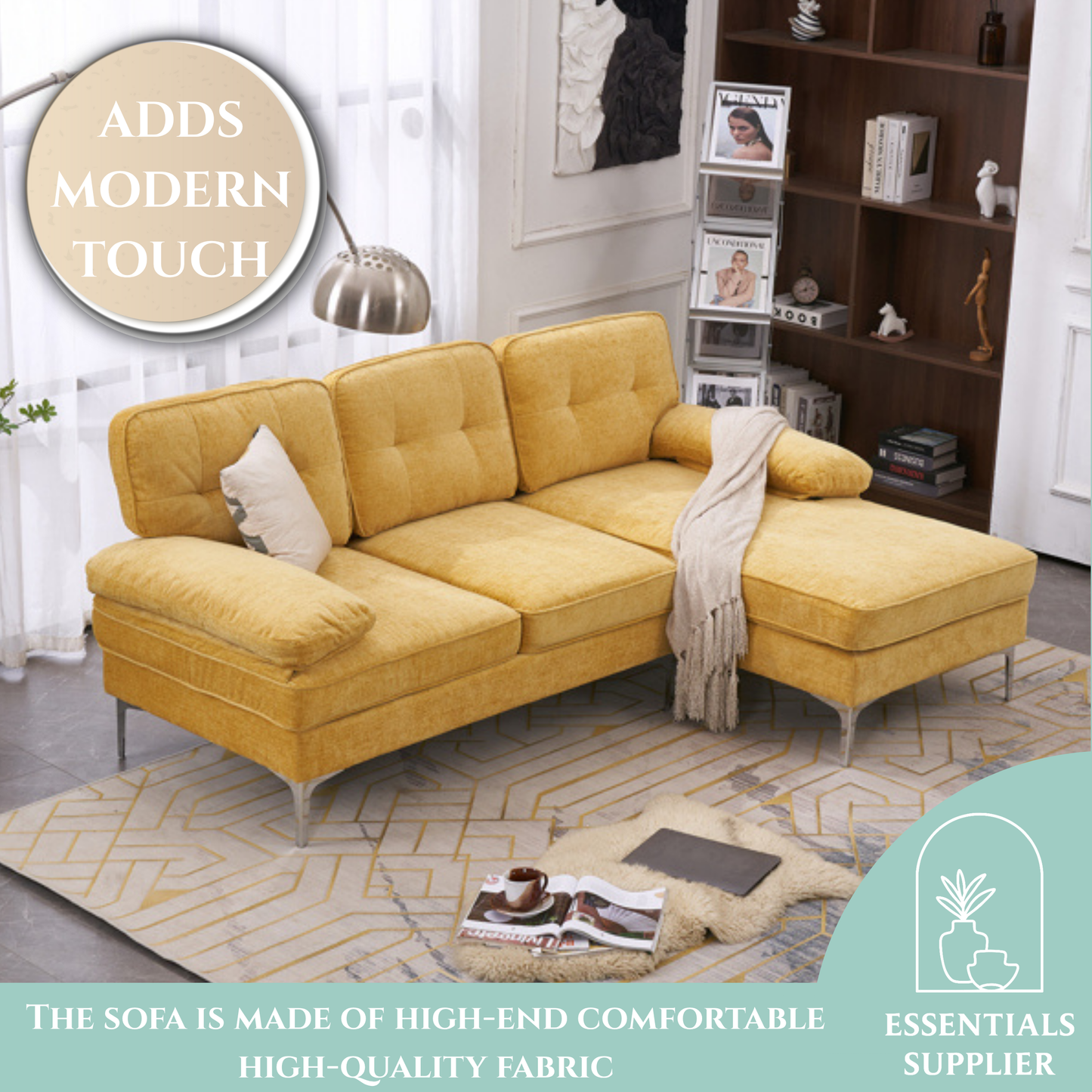 Yellow 3-Seater Modular Sofa – Simple, Stylish Indoor Seating