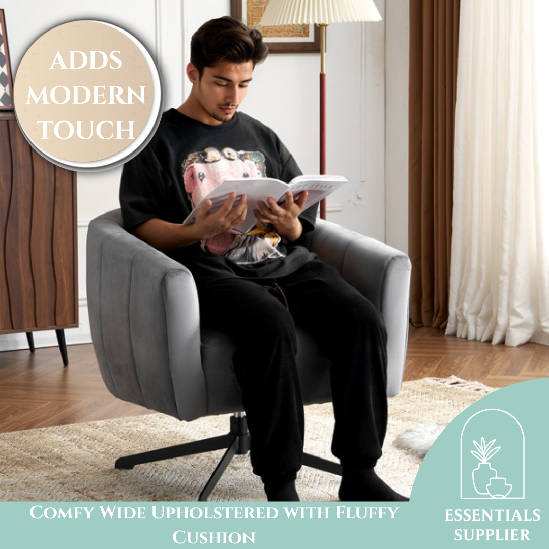 360° Swivel Velvet Accent Chair with Fluffy Cushion – Gray