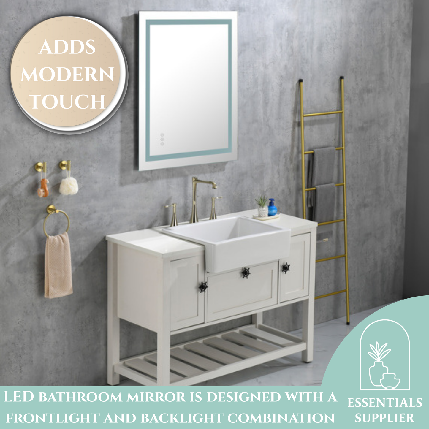 36x28" LED Bathroom Mirror with Frontlit & Backlit, Anti-Fog, Dimmable, 3 Colors