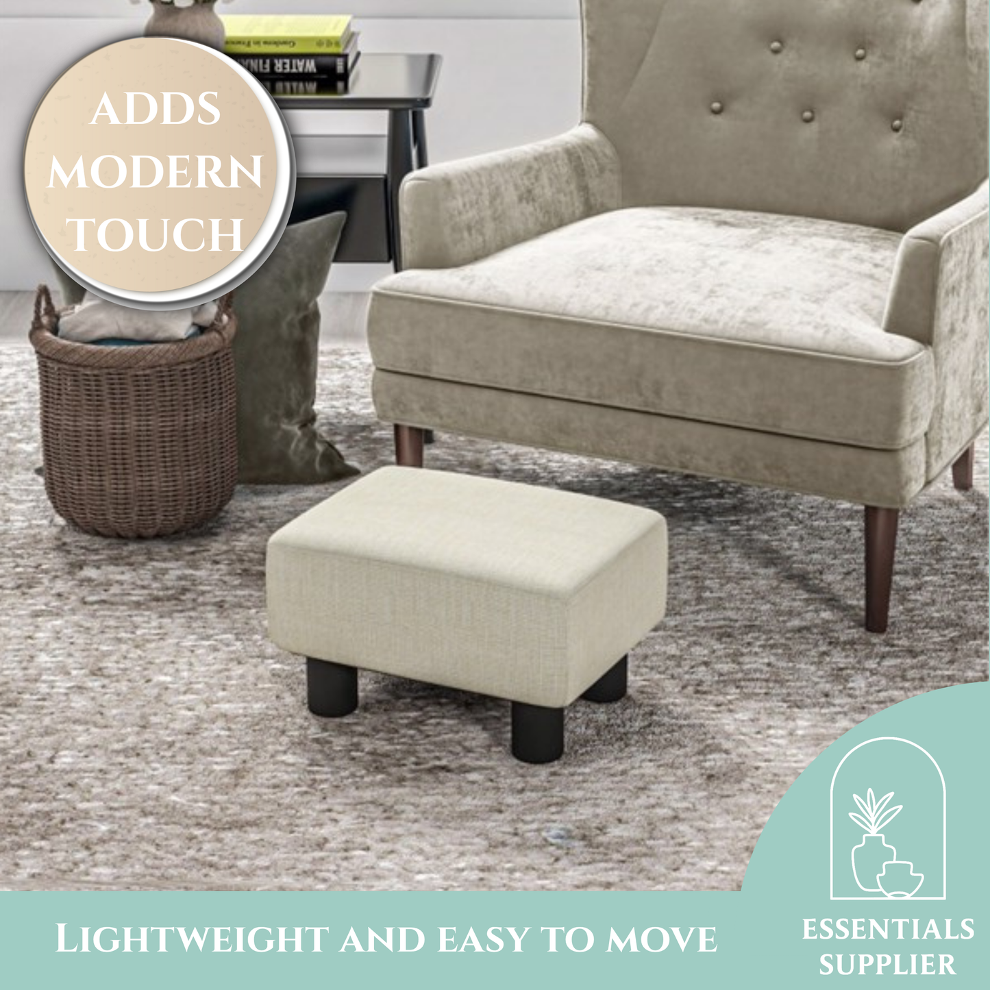 Linen Fabric Foot Rest Ottoman – Compact, Lightweight & Stylish