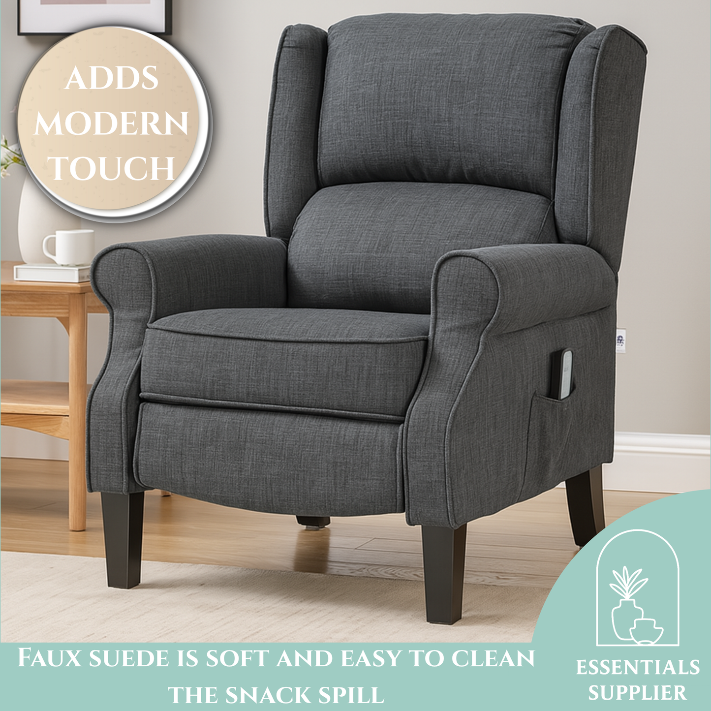 Heated Massage Recliner Chair with Lumbar Support – Manual Pushback, Gray