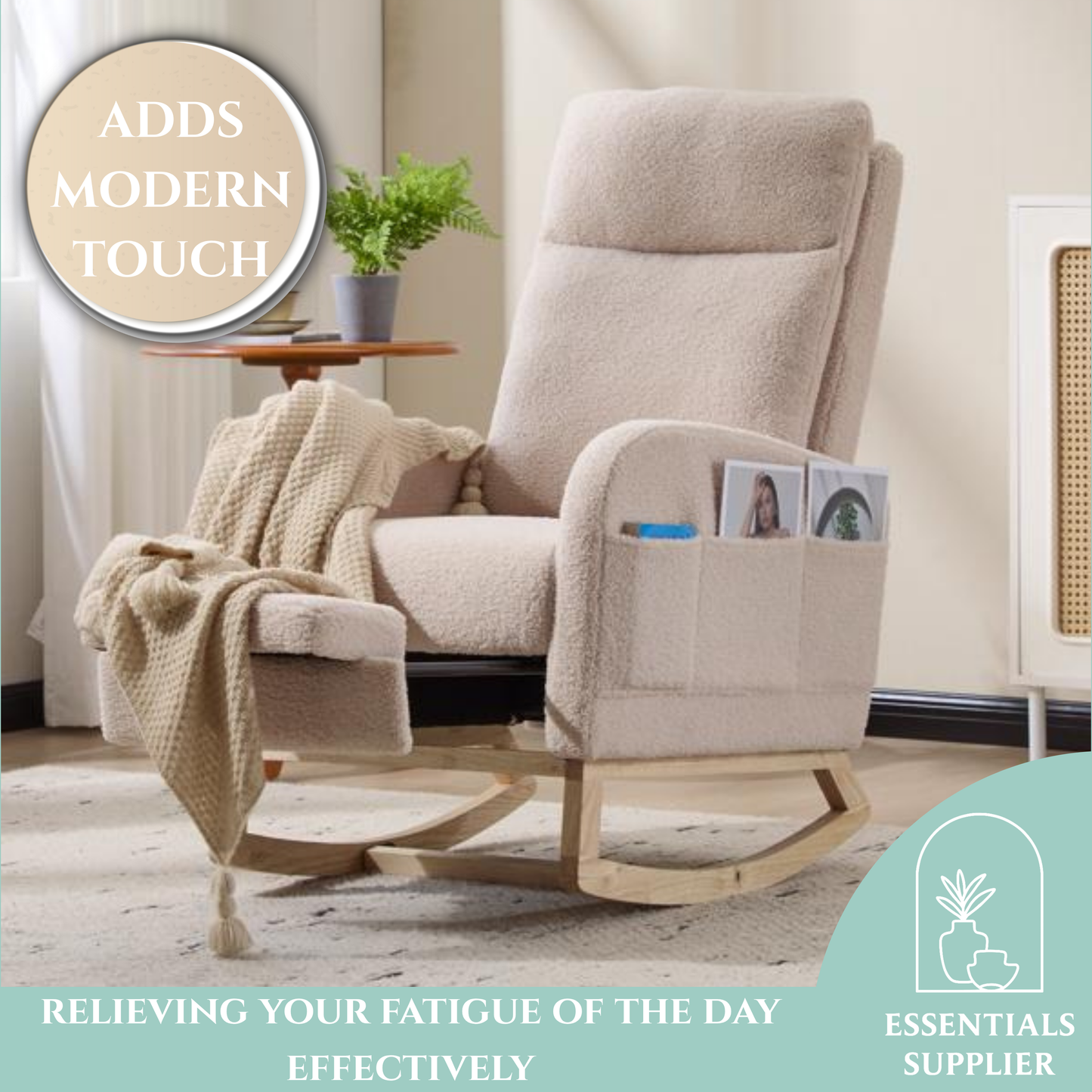Modern Rocking Accent Chair with High Back, Soft Fabric & 300 lb Weight Capacity