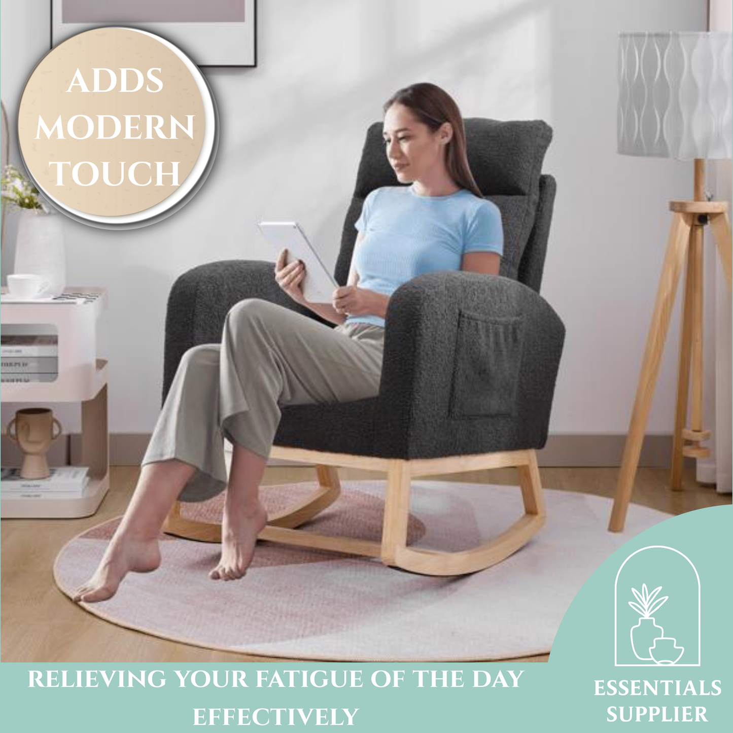 Modern High-Back Accent Rocking Chair – Nursery & Lounge Comfort