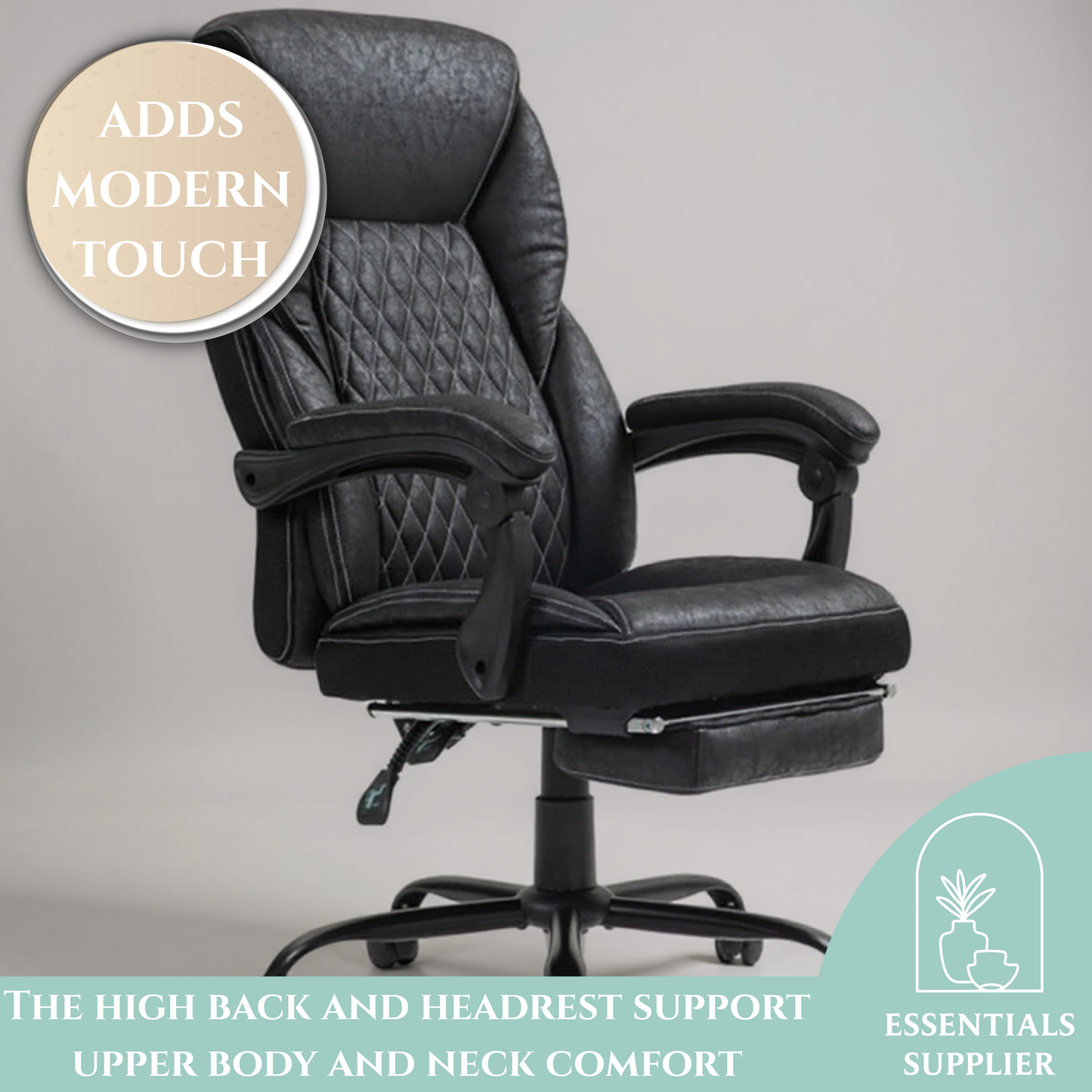 Black High-Back Reclining Office Chair with Footrest & Microfiber Upholstery