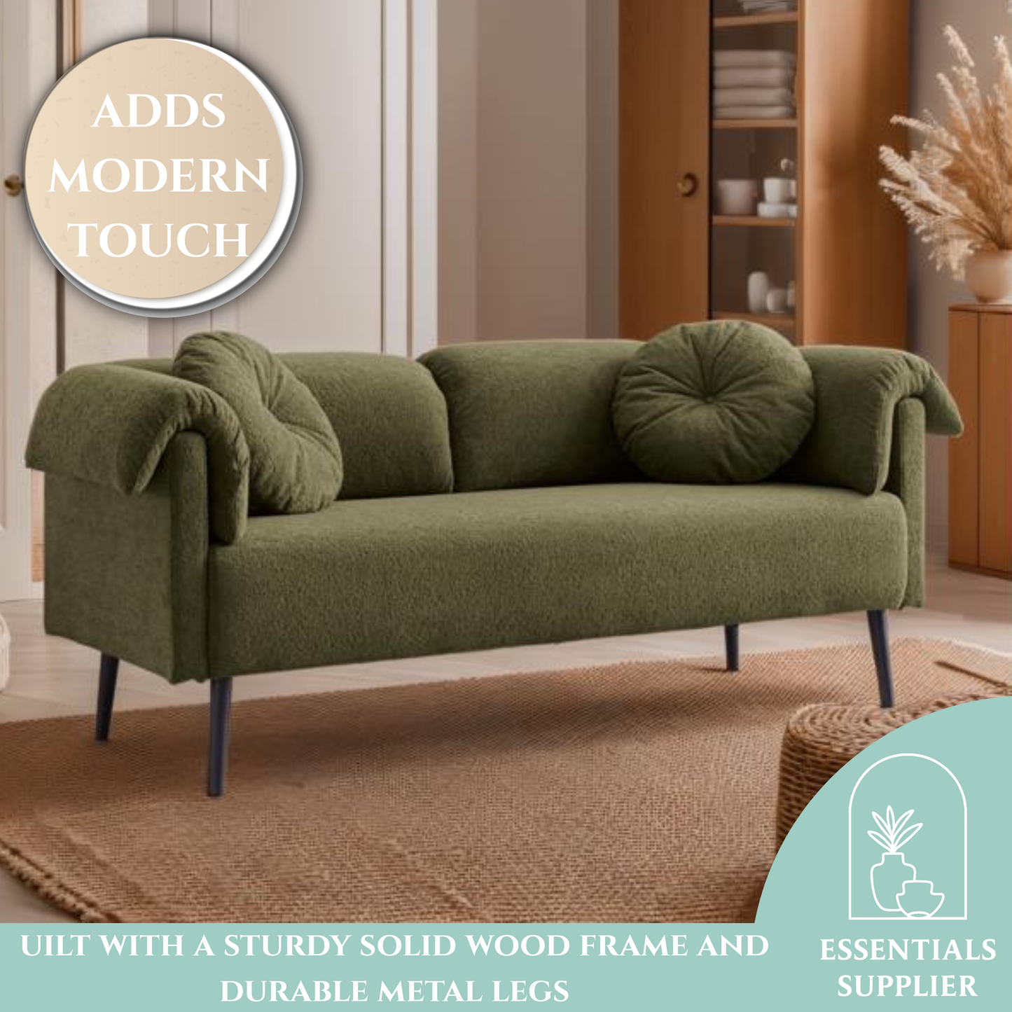 68.5" Modern Lamb Wool Sofa with Pillows for Small Living Spaces
