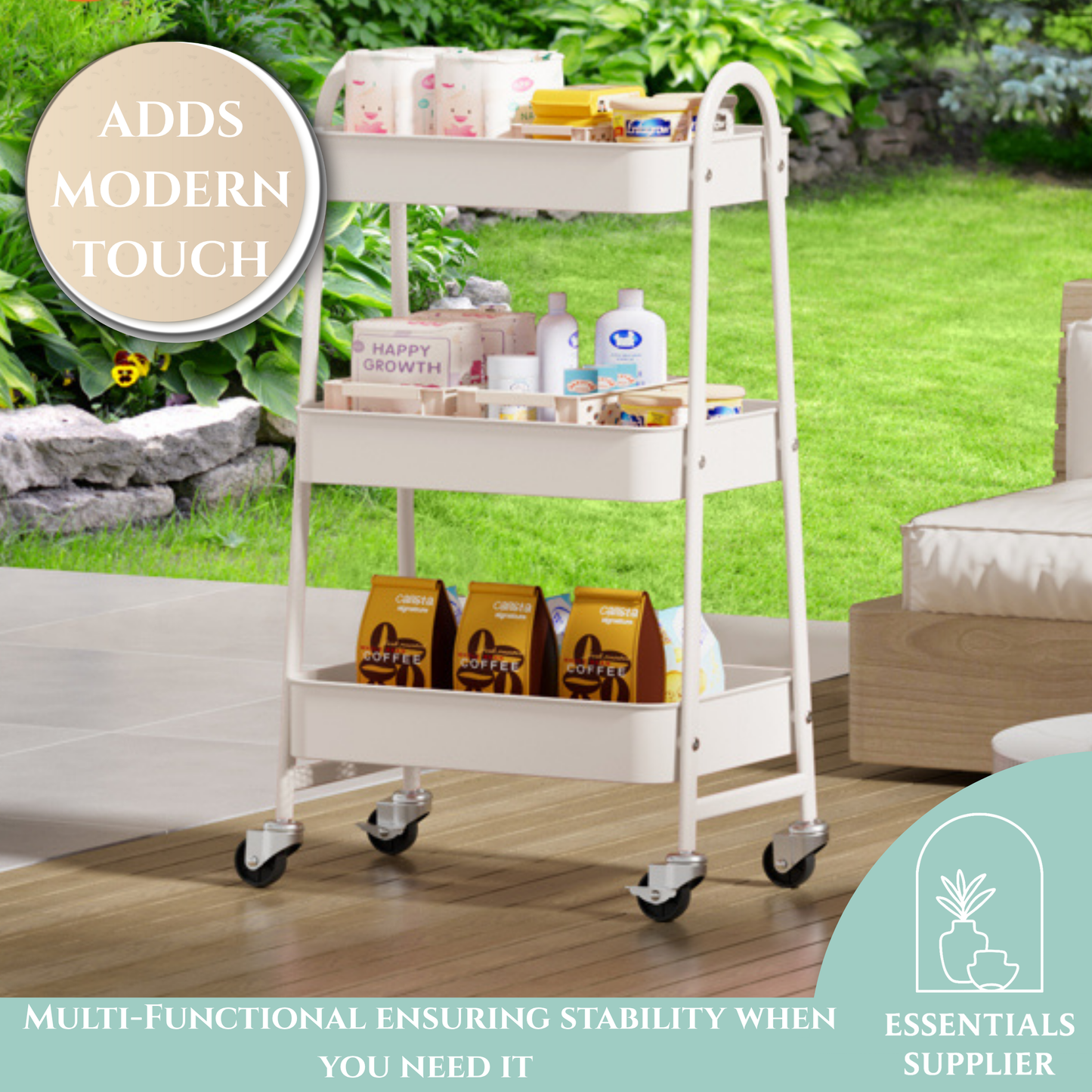 3-Tier Rolling Metal Utility Cart – Storage Organizer for Home & Office