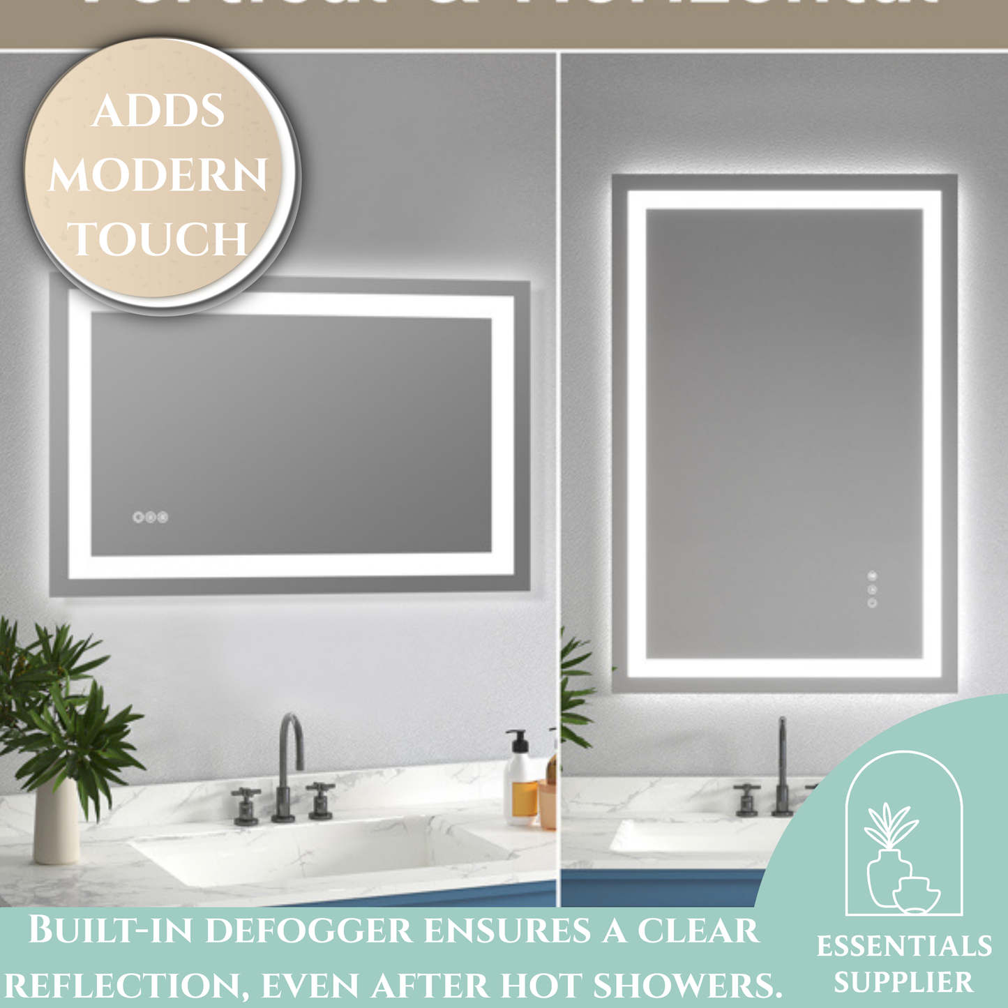 24x36 Dual LED Light Frameless Mirror – Front & Back Lighting