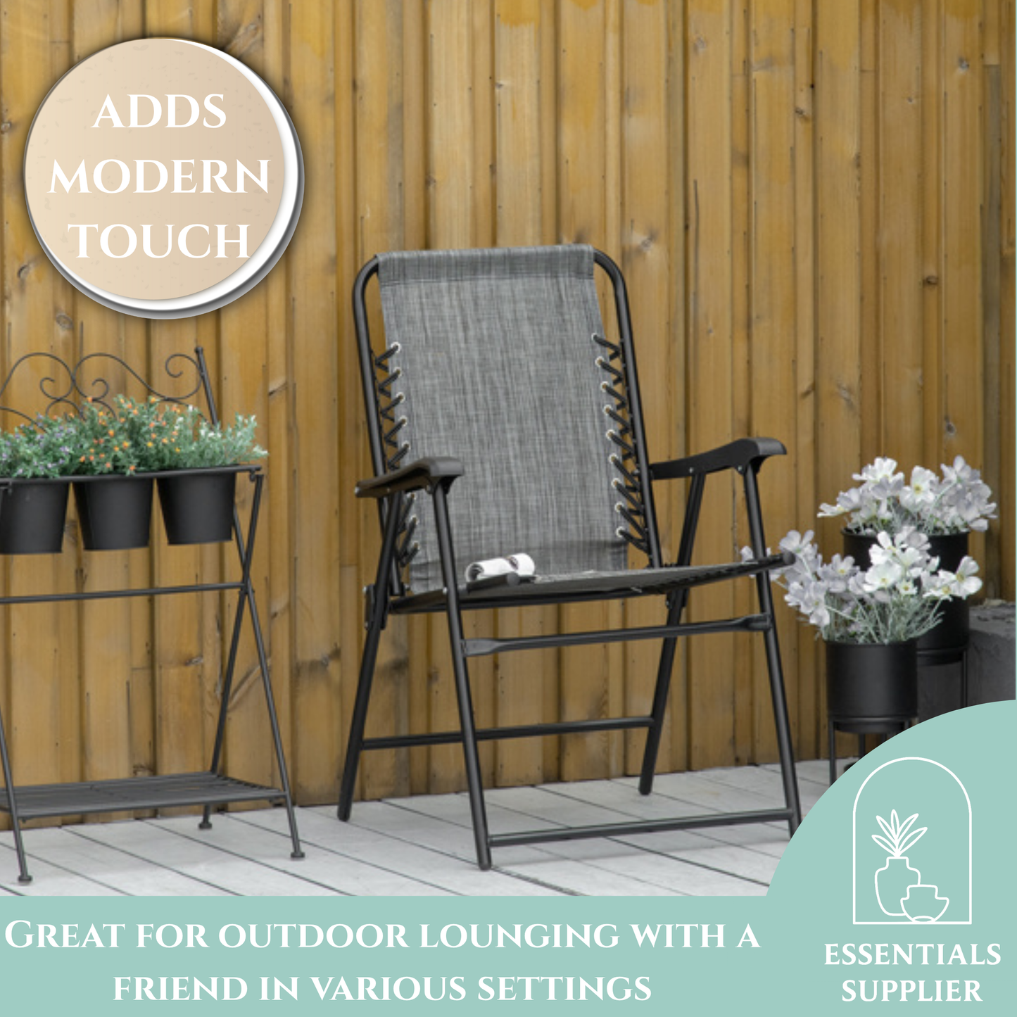 Foldable Mesh Patio Armchair – Gray Outdoor Chair