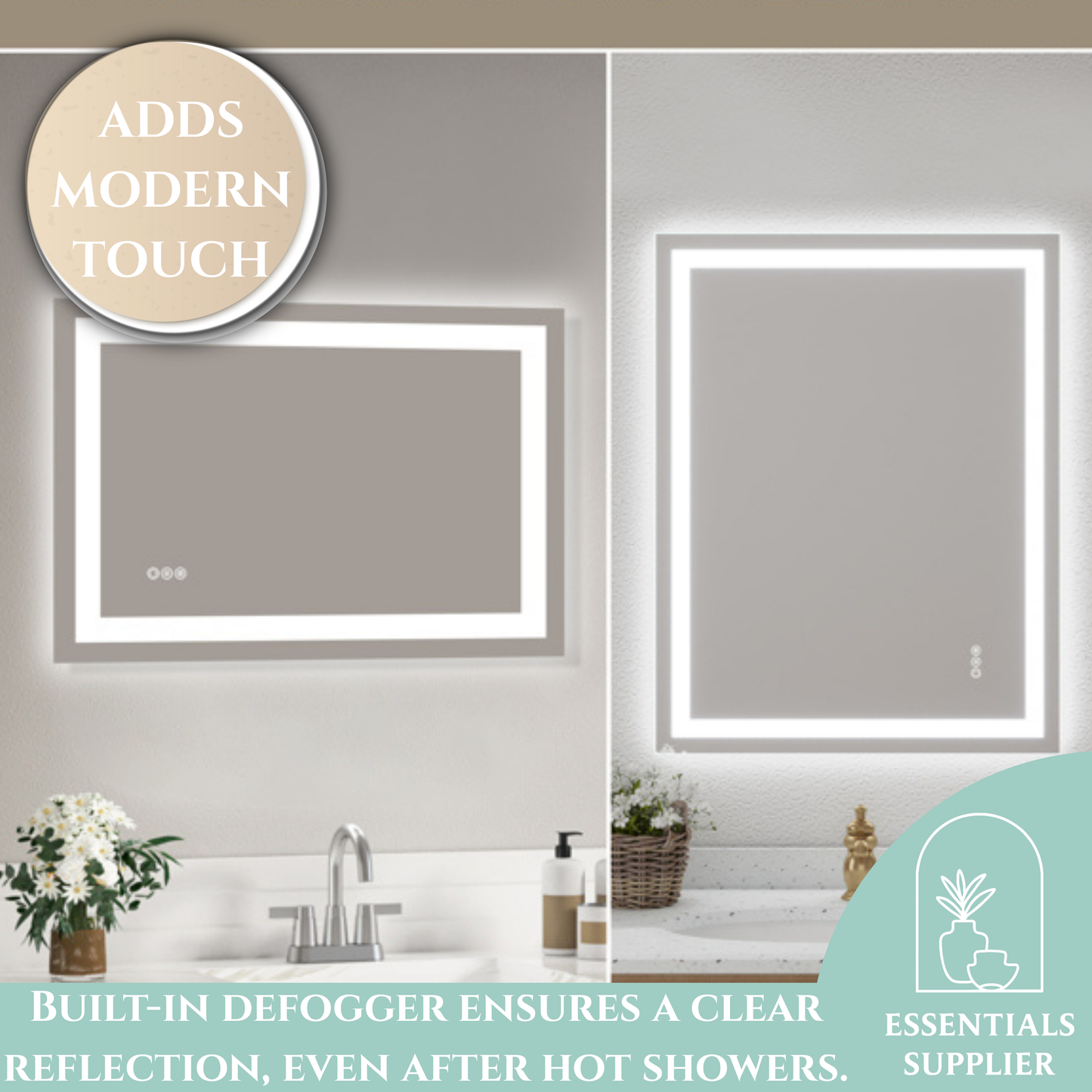 28x36" Dual LED Light Frameless Mirror – Front & Back Lighting