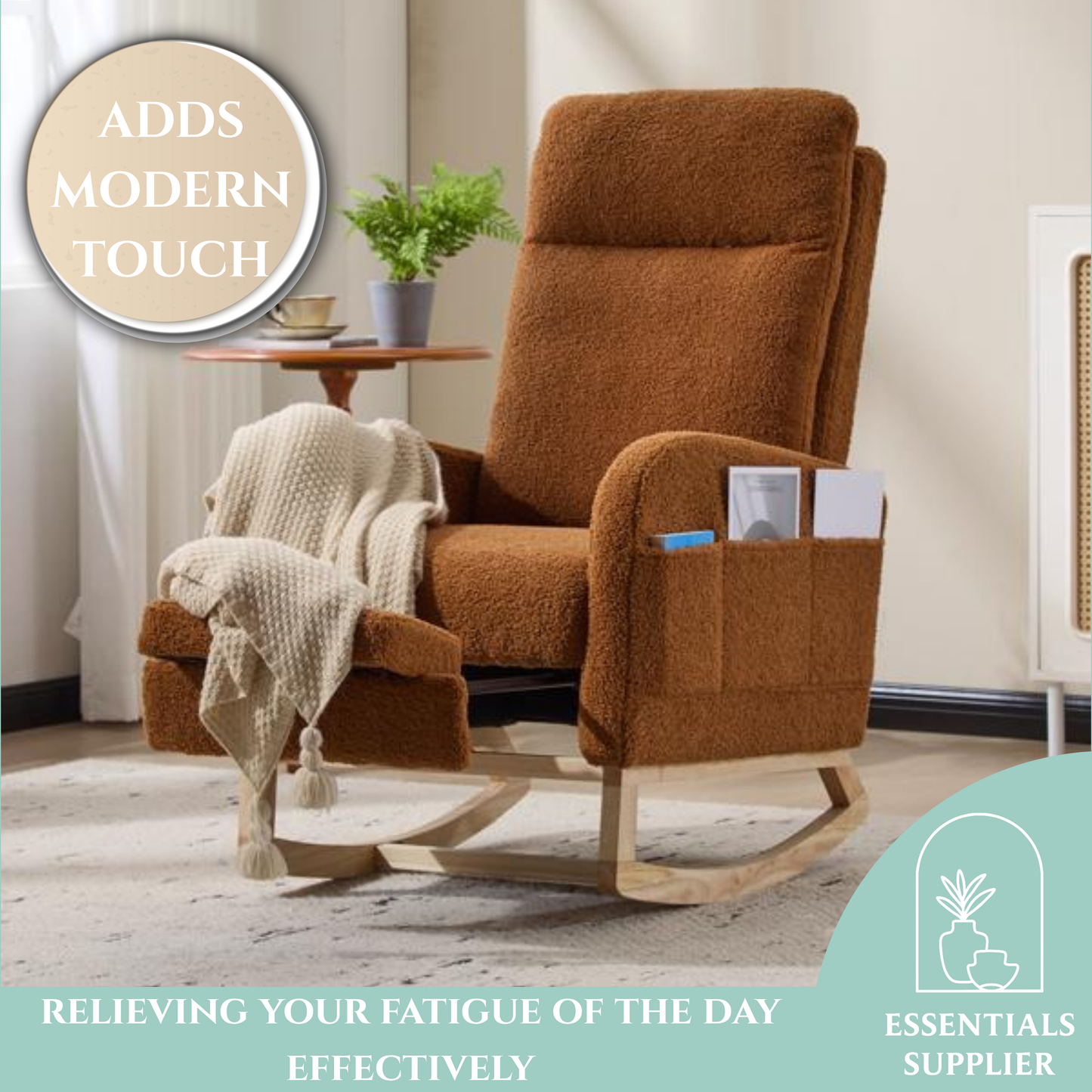 Modern Rocking Accent Chair with High Back, Soft Fabric & 300 lb Weight Capacity