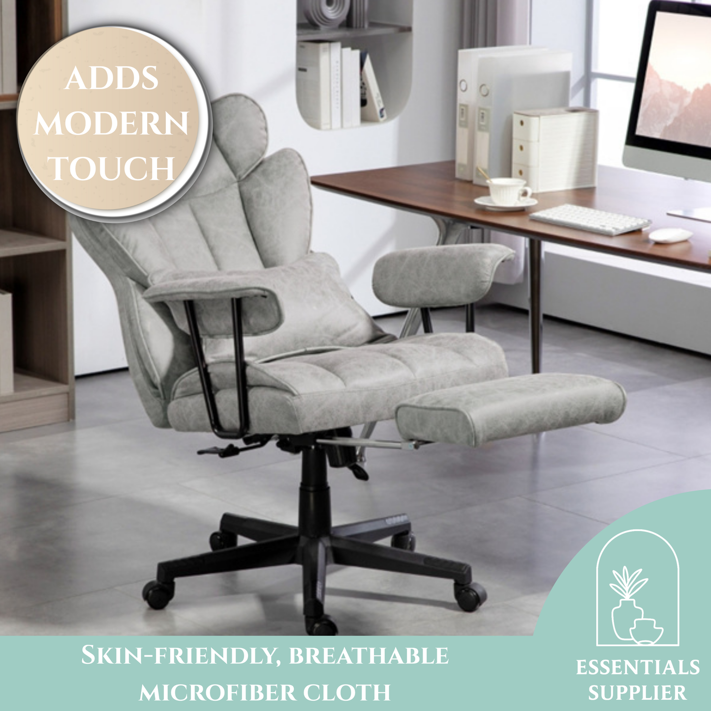 Gray Big & Tall Black Reclining Office Chair with Footrest – 396 lbs Capacity