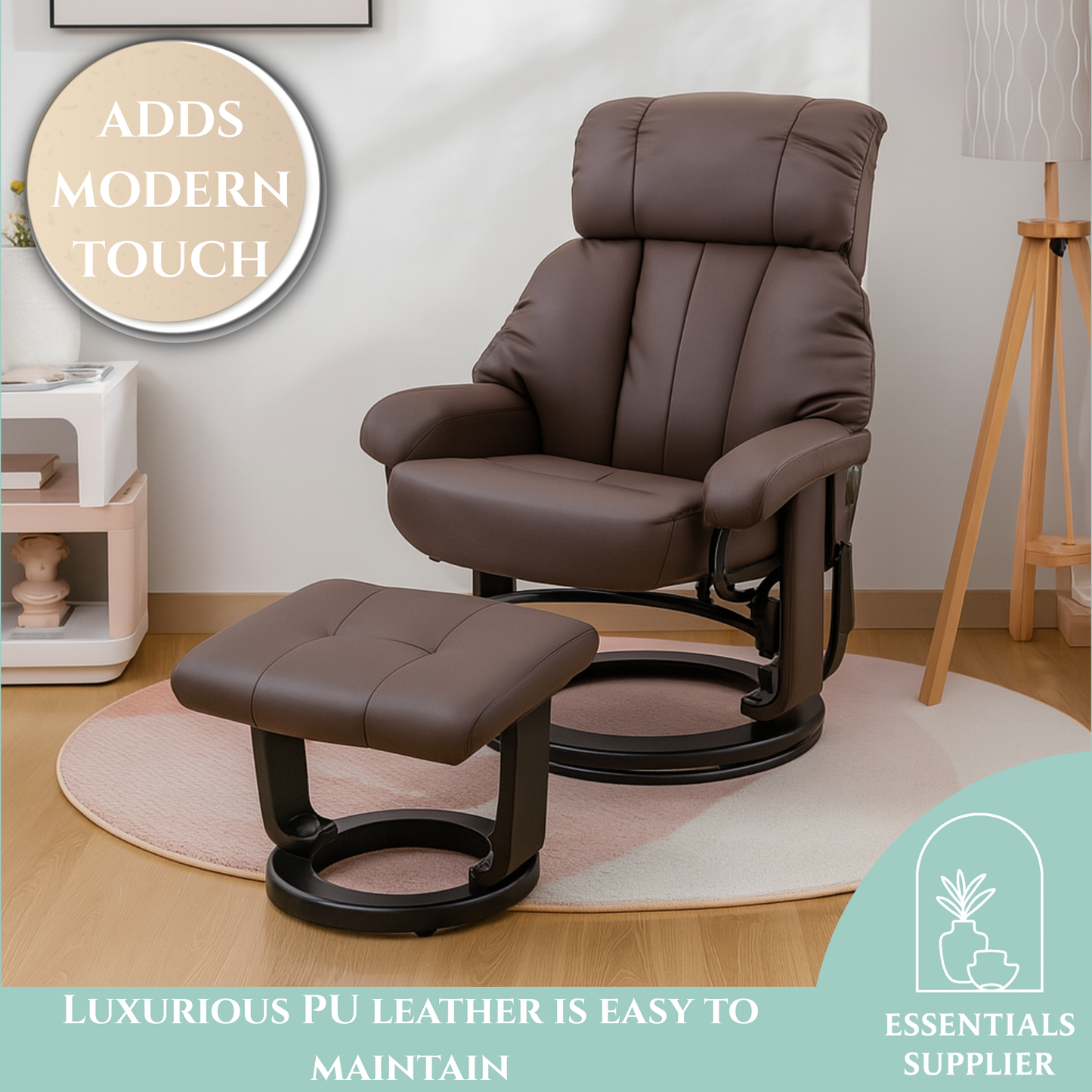 PU Leather Massage Recliner Chair with Ottoman & Remote, Brown