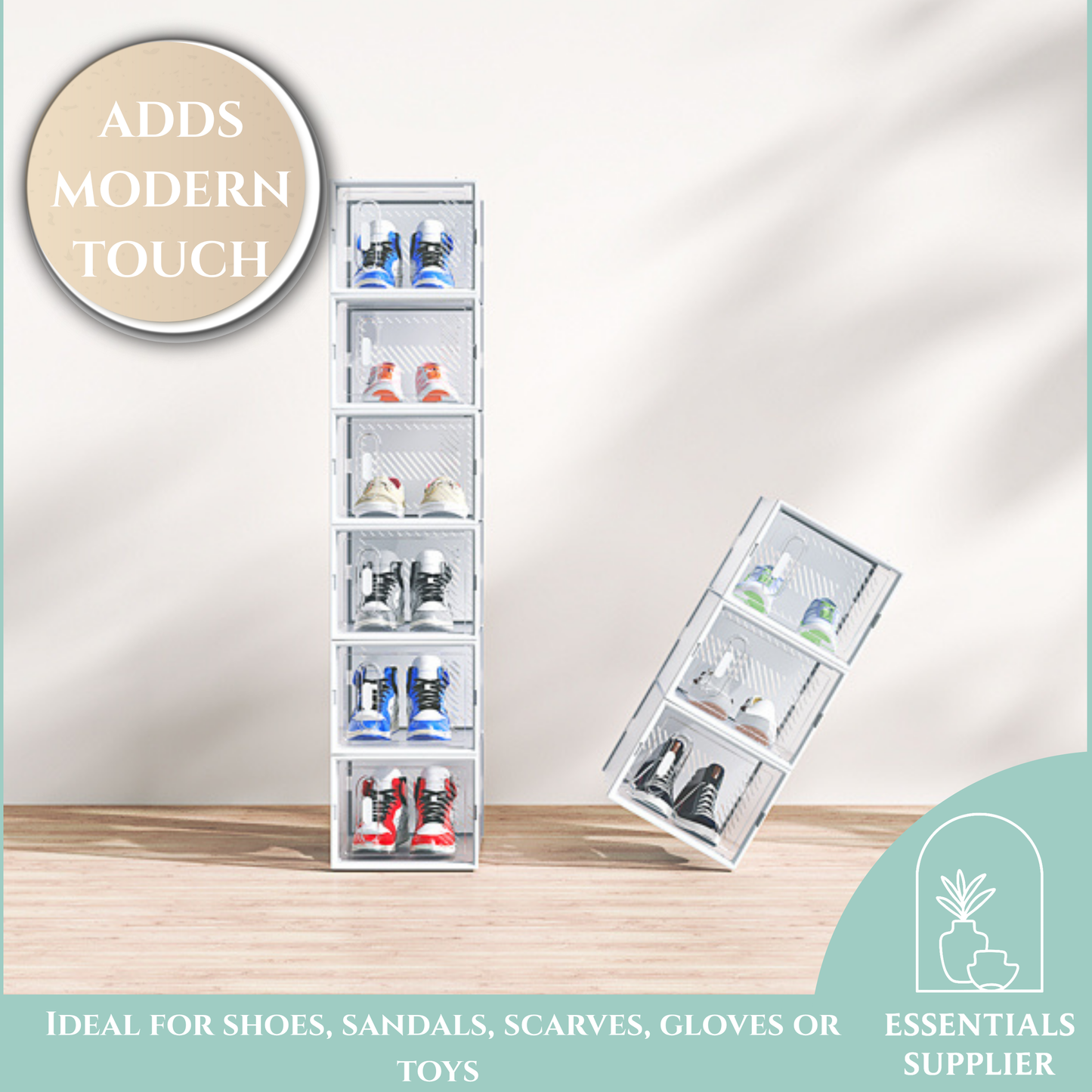 My Store 6-Pack White Plastic Mesh Shoe Boxes – 35x25x19cm Modular Storage Set