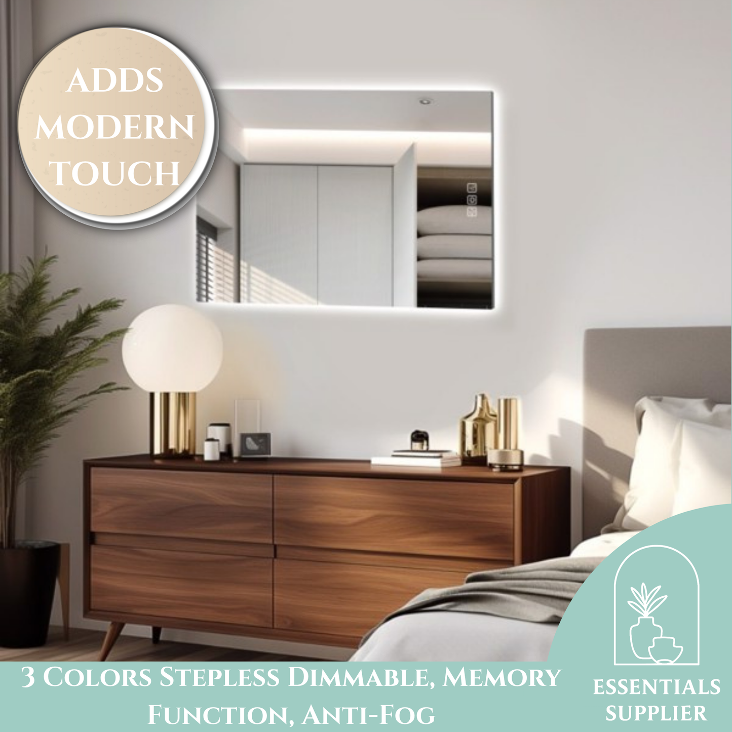 36" x 28" LED Bathroom Mirror with Defogger & Dimmable Backlight