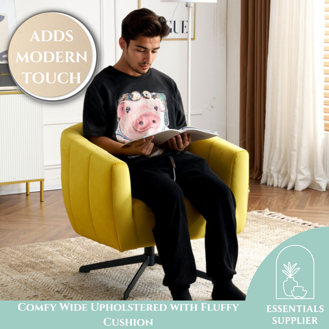 360° Swivel Velvet Accent Chair with Fluffy Cushion – Yellow