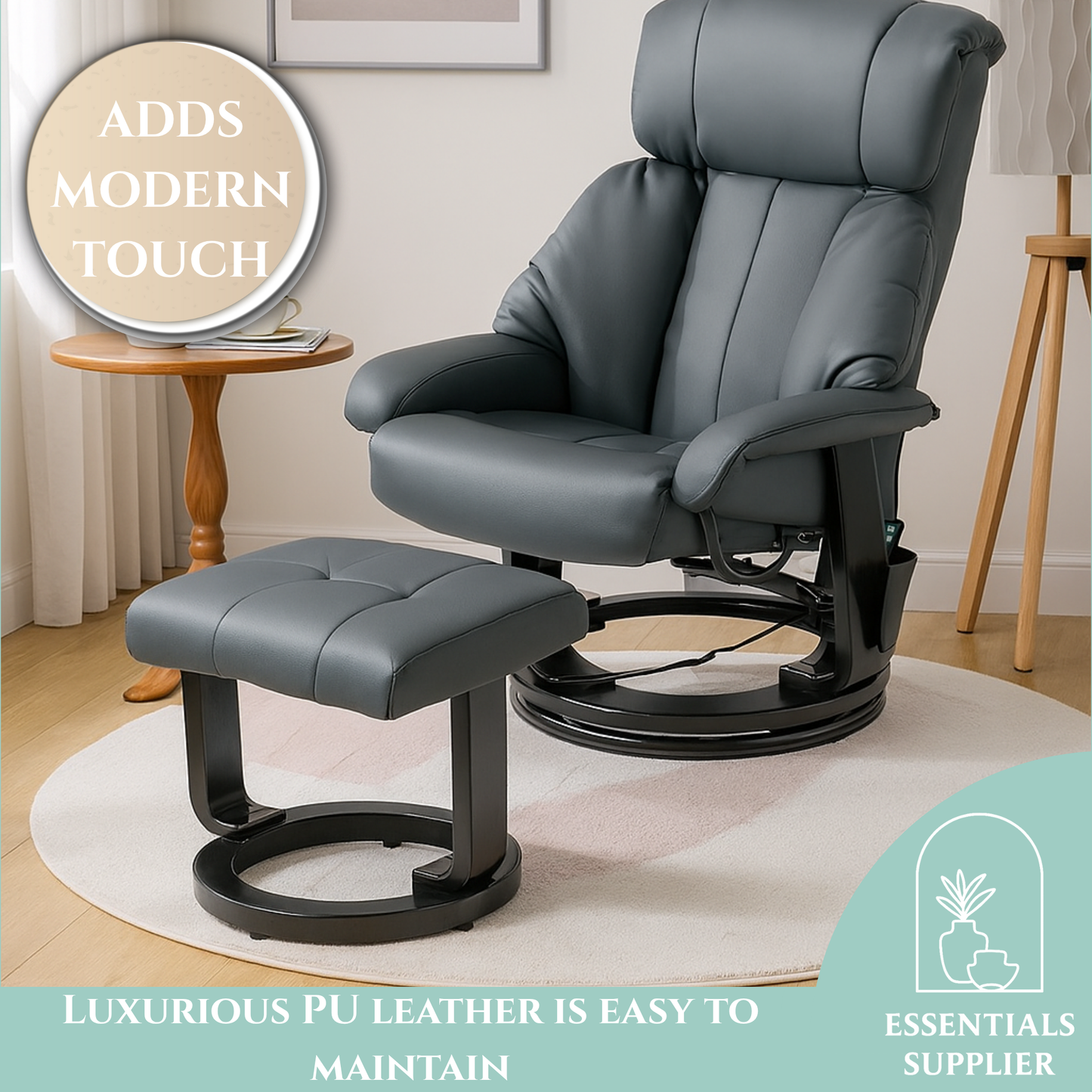 PU Leather Massage Recliner Chair with Ottoman & Remote, Gray