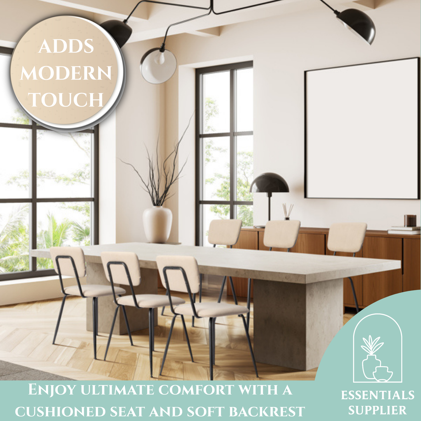 Set of 6 Modern White Padded Dining Chairs for Kitchen, Bar & Office Use