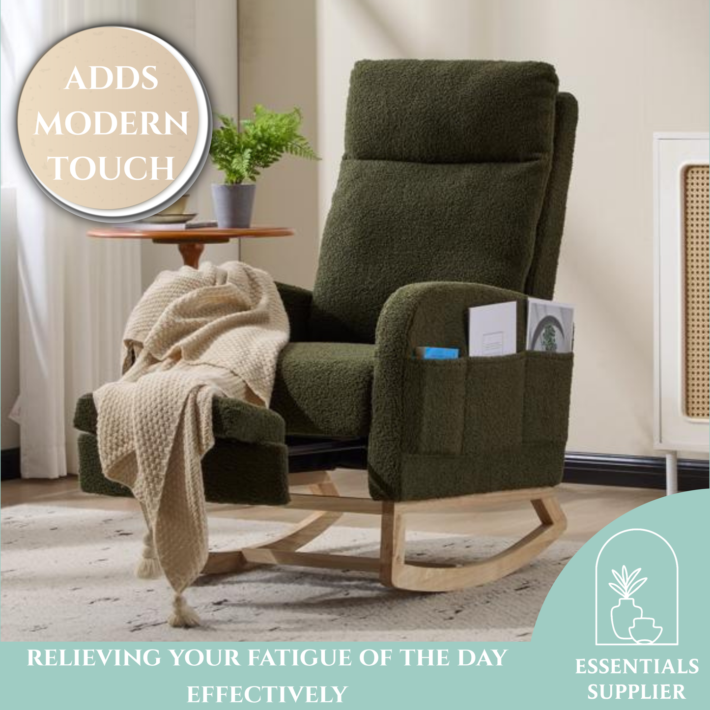 Modern Rocking Accent Chair with High Back, Soft Fabric & 300 lb Weight Capacity