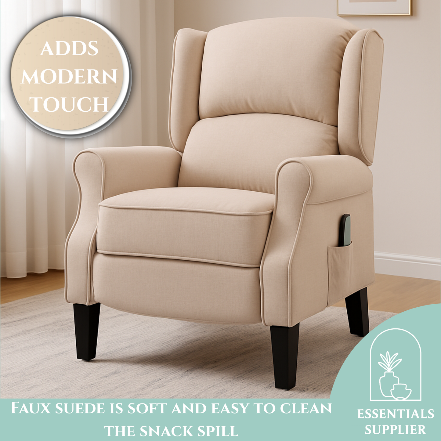 Heated Massage Recliner Chair with Lumbar Support – Manual Pushback, Beige