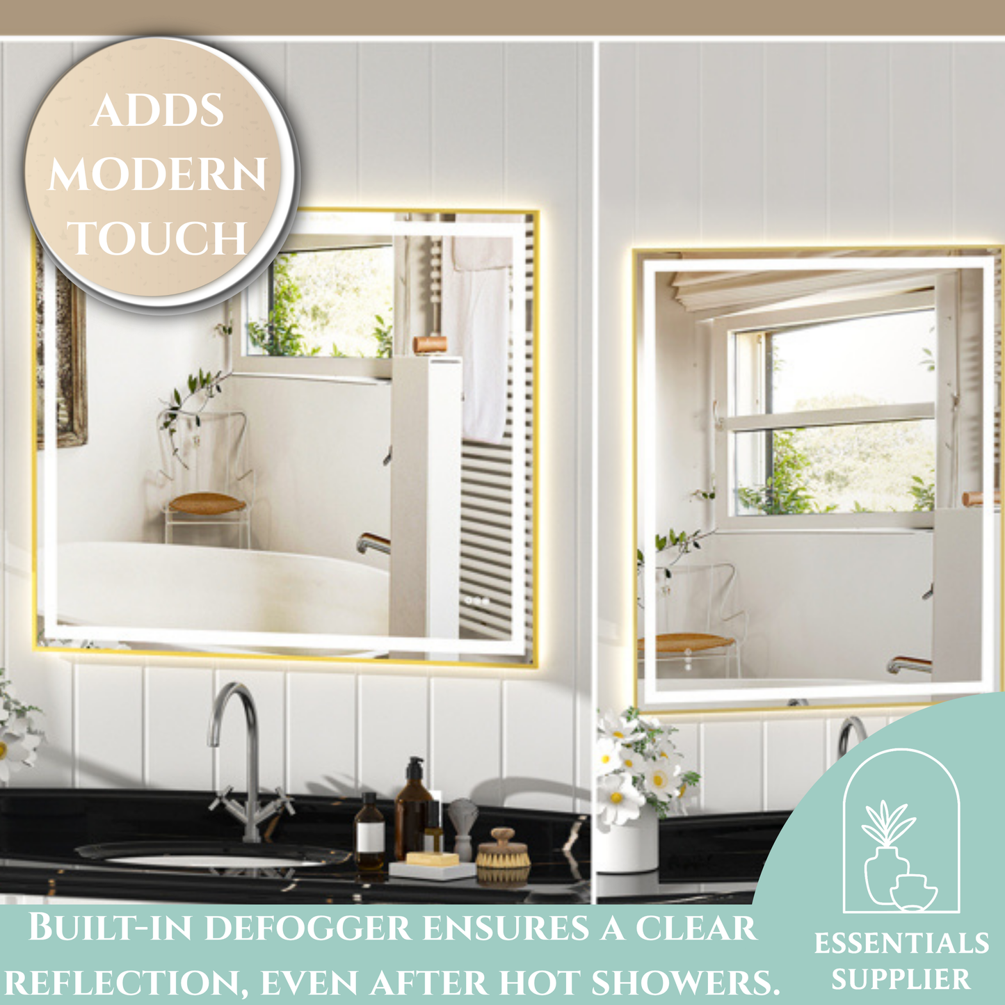 48x40" Gold Framed LED Mirror with Dual Front & Back Light Strips