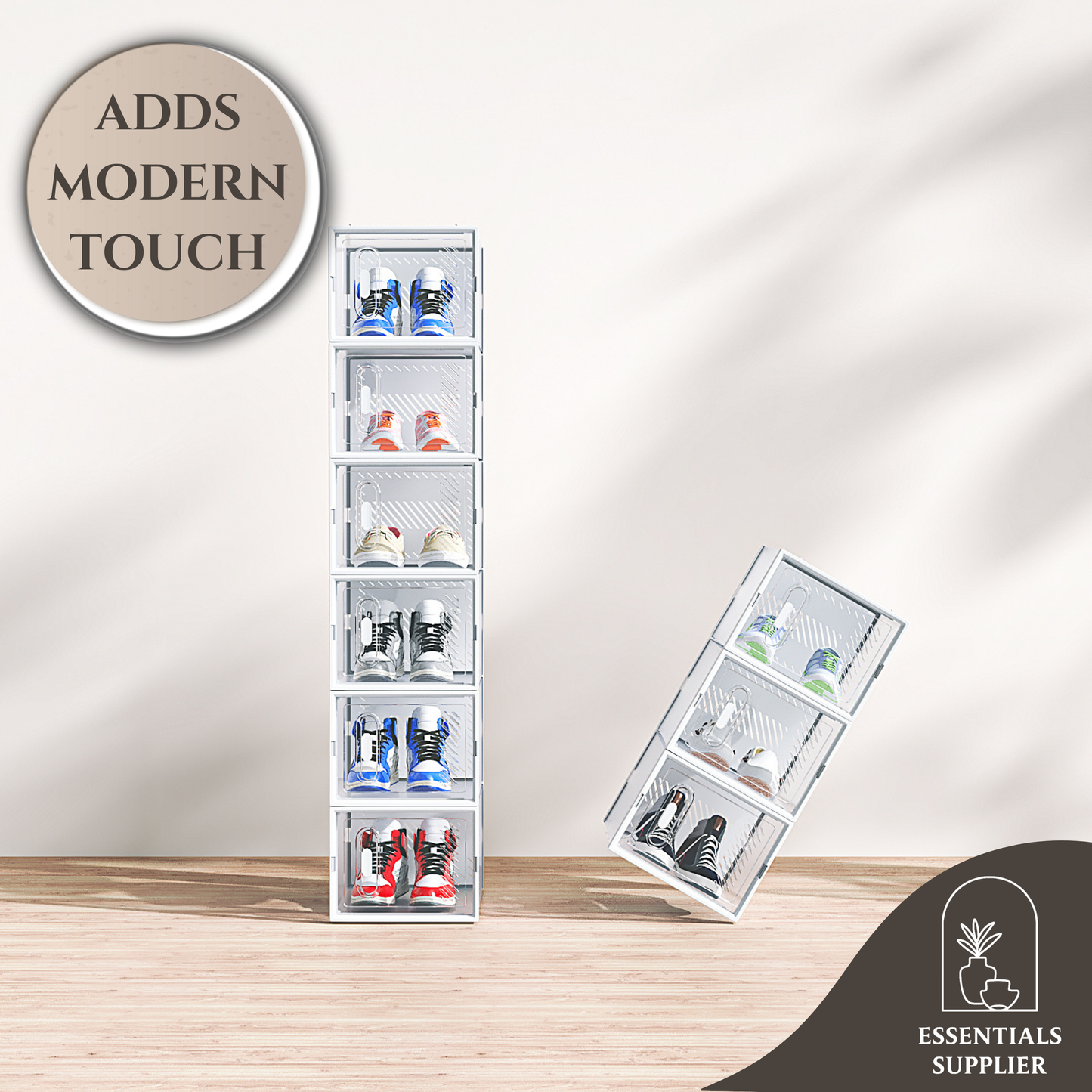 My Store  6-Pack White Plastic Mesh Shoe Boxes – 35x25x19cm Modular Storage Set