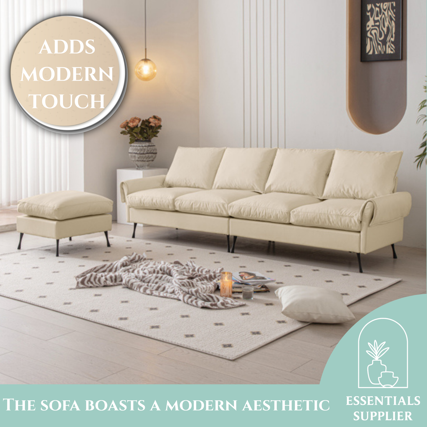 104.5" Modern L-Shaped Tech Leather Sofa with Convertible Ottoman