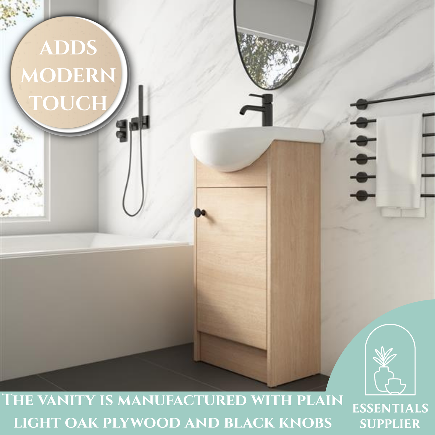 18" Small Bathroom Vanity with Sink – Freestanding Oak Cabinet Combo Unit
