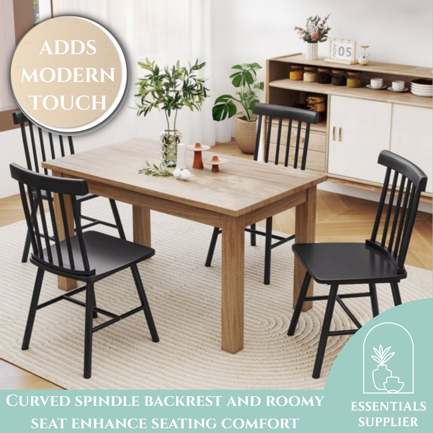 Black Wooden Farmhouse Dining Chairs – Set of 4