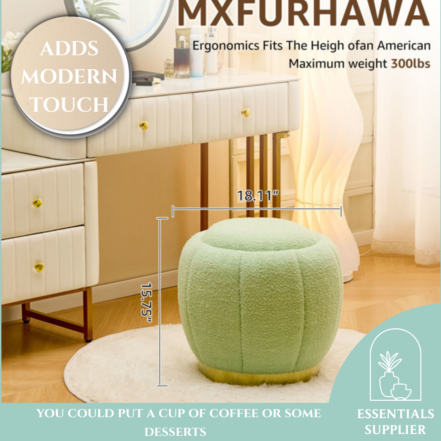 Storage Ottoman Footrest with Soft Seat, Velvet Stool Accent, Green