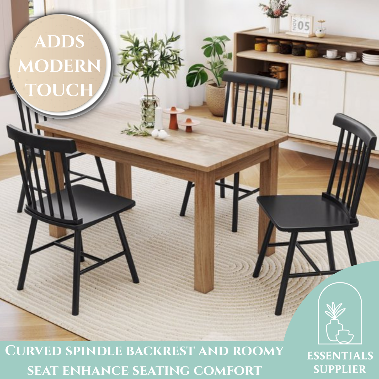 Black Wooden Farmhouse Dining Chairs – Set of 2