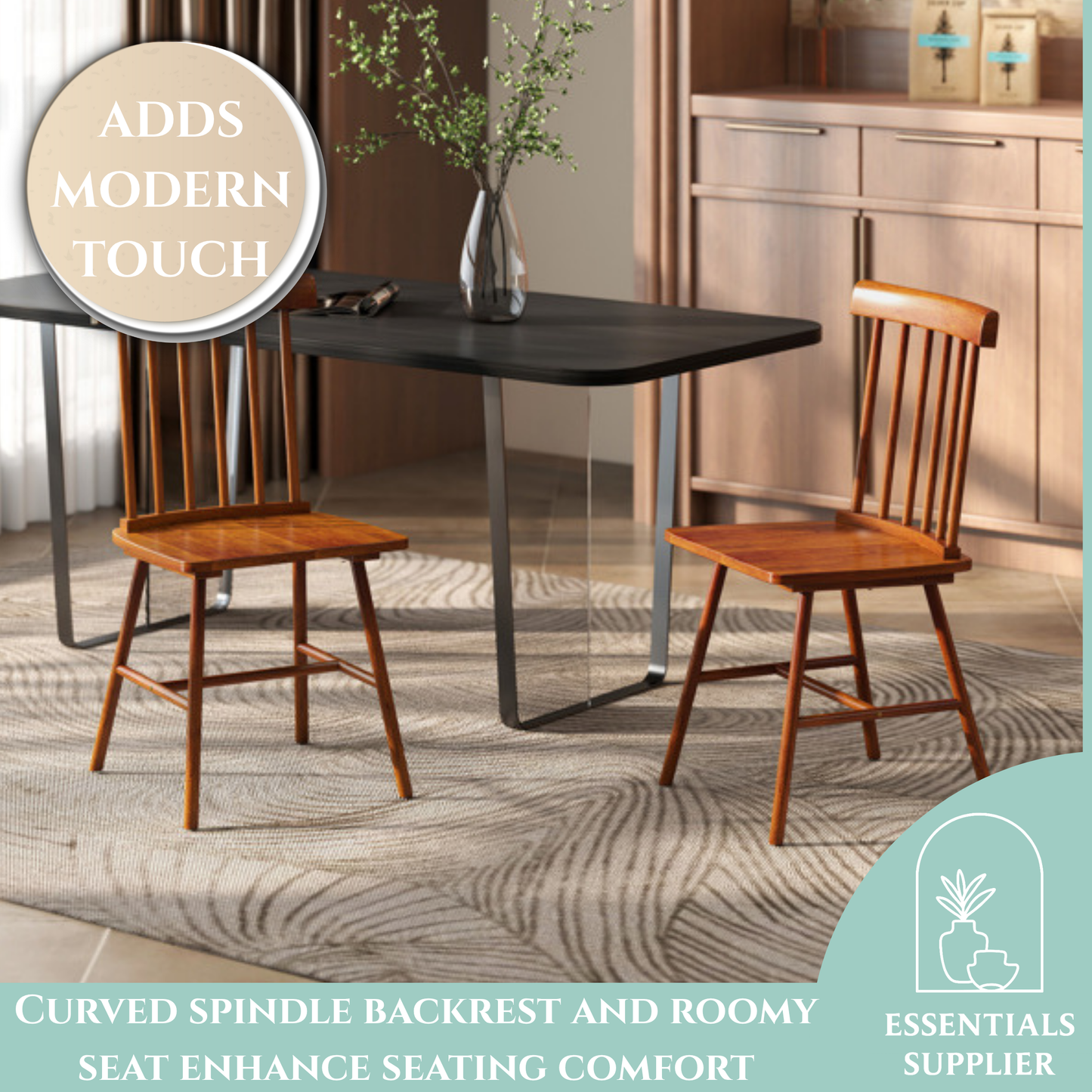 Light Brown Wooden Farmhouse Dining Chairs – Set of 2