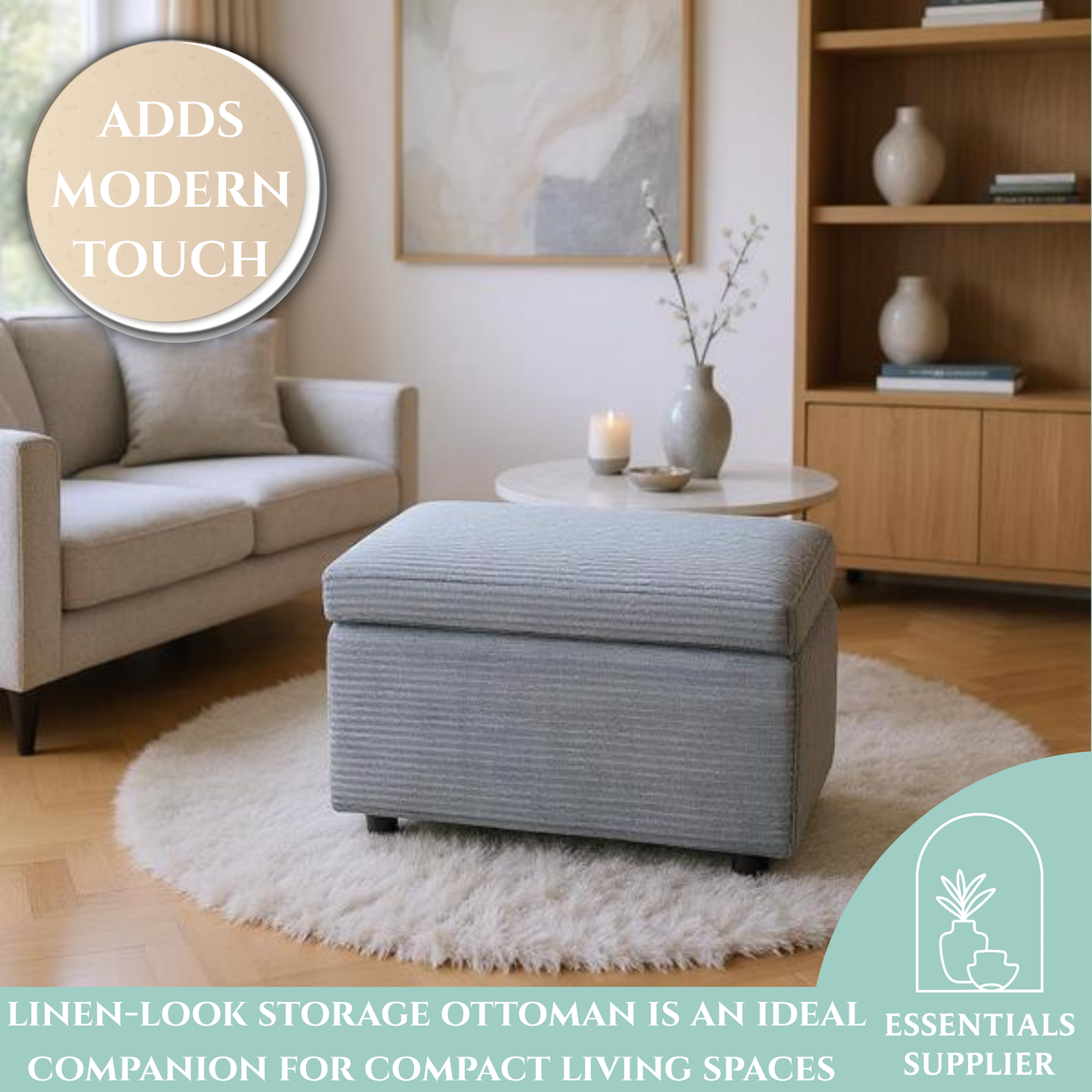 Dark Gray Corduroy Storage Ottoman Bench with Hidden Compartment – 24.8