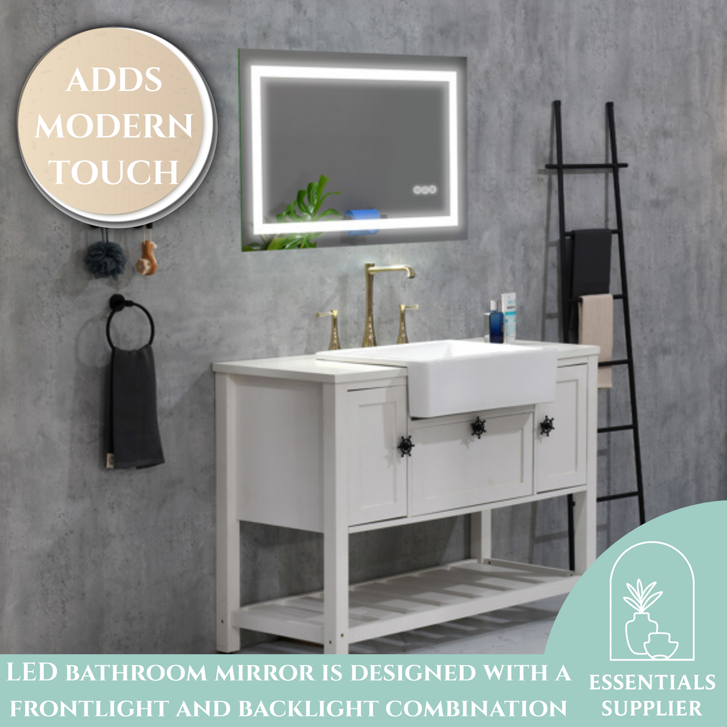 40x20" LED Bathroom Mirror with Frontlit & Backlit, Anti-Fog, Dimmable, 3 Colors